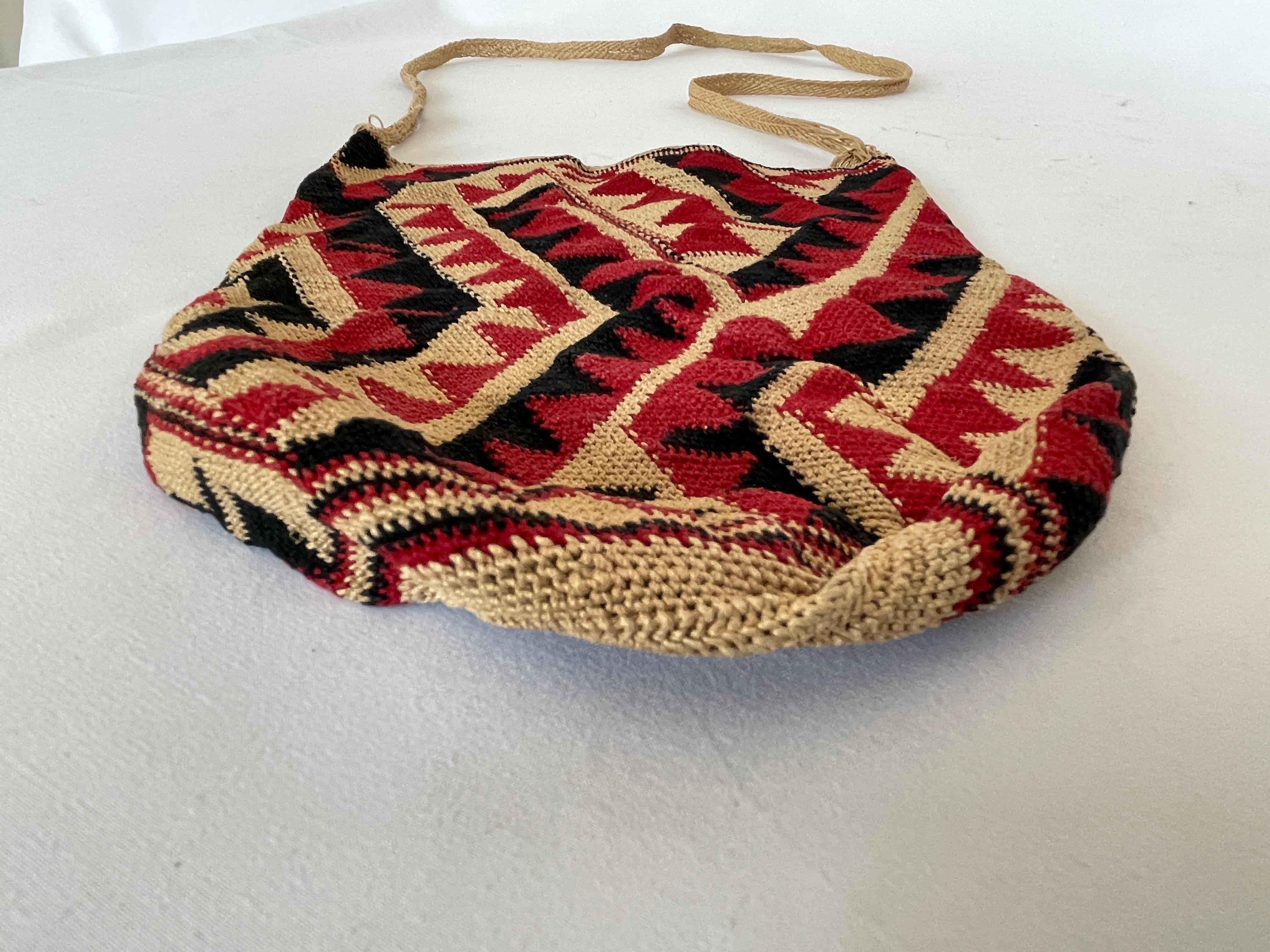 Antique South American Native Hand Woven Geometric Design Sling Bag For Sale 1