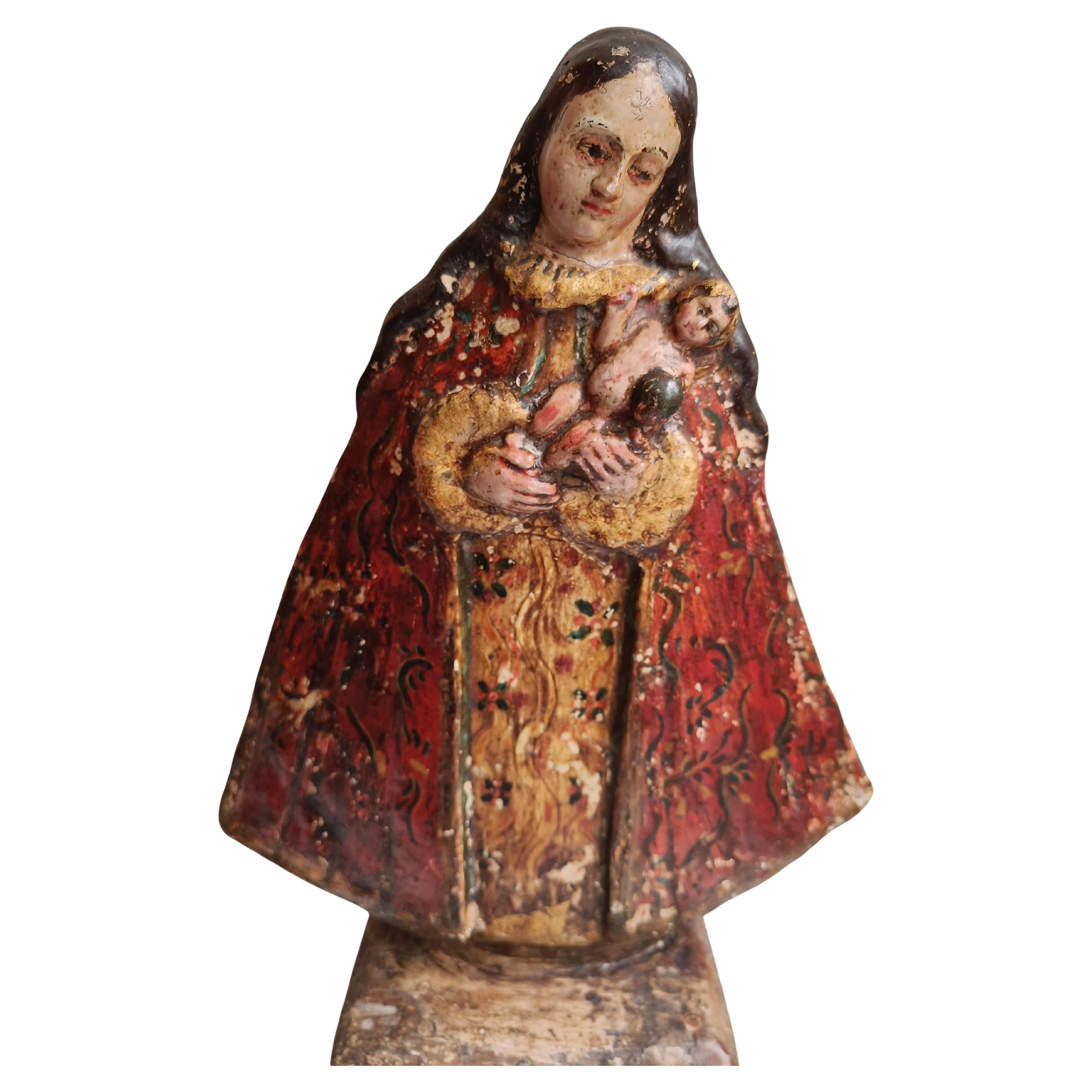Antique South American Spanish Colonial Folk Art Madonna Santos Figure