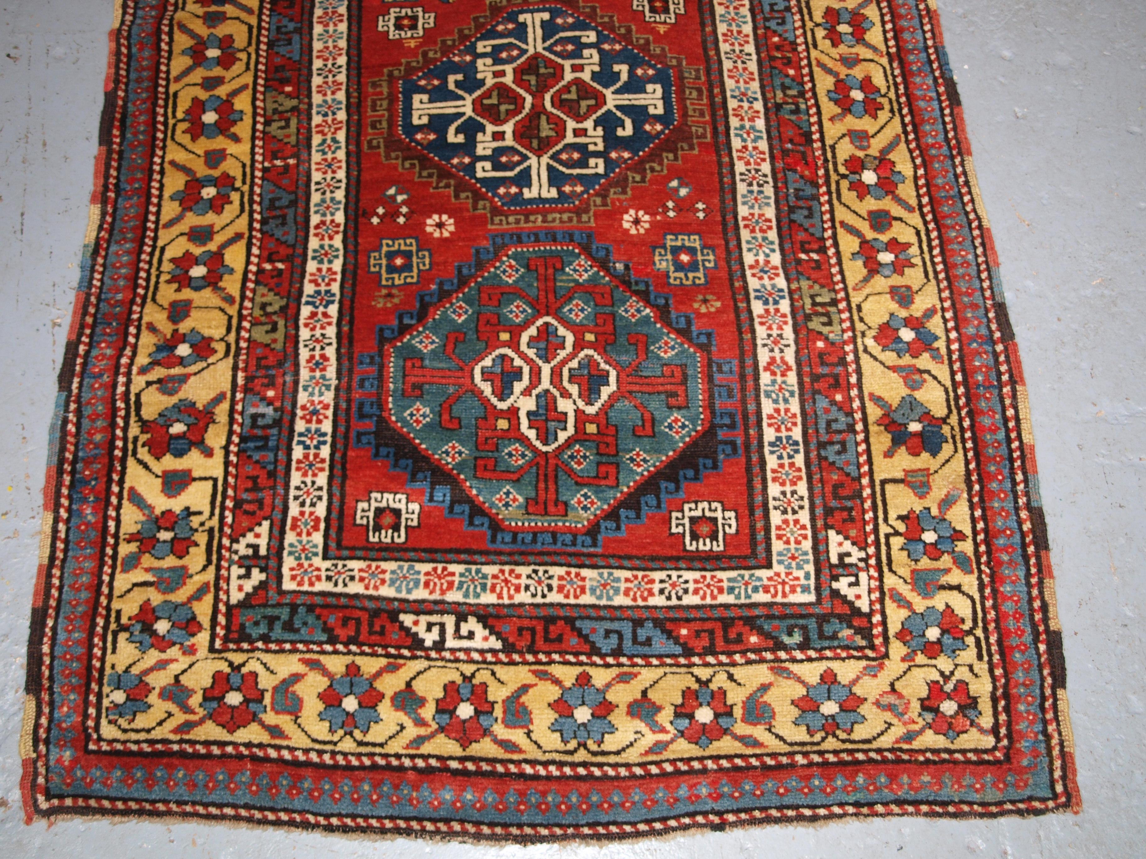 Antique South Caucasian Karabagh Region Long Rug In Good Condition For Sale In Moreton-In-Marsh, GB