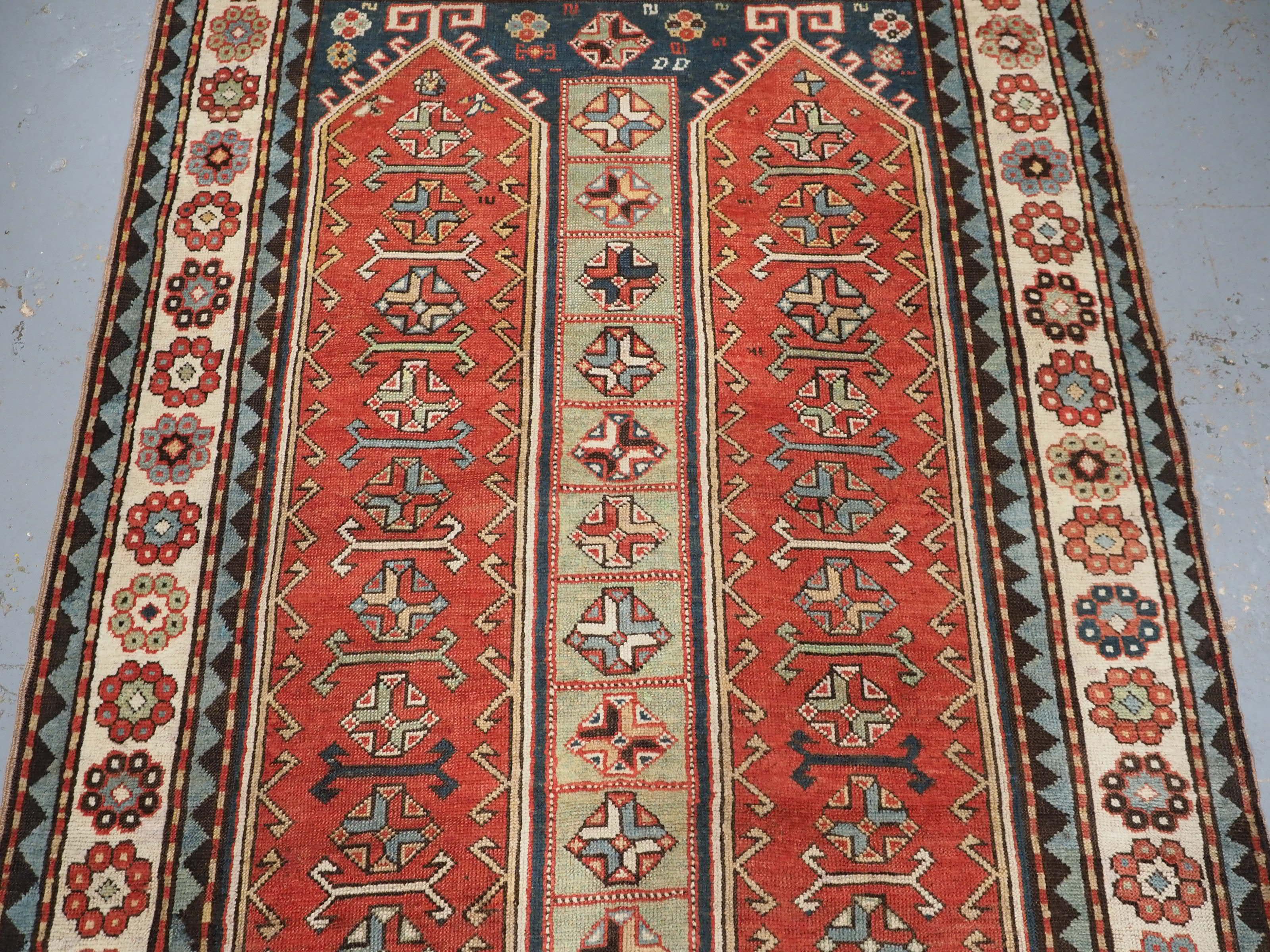 Antique South Caucasian Kazak with two elongated latch hook medallions. For Sale 11