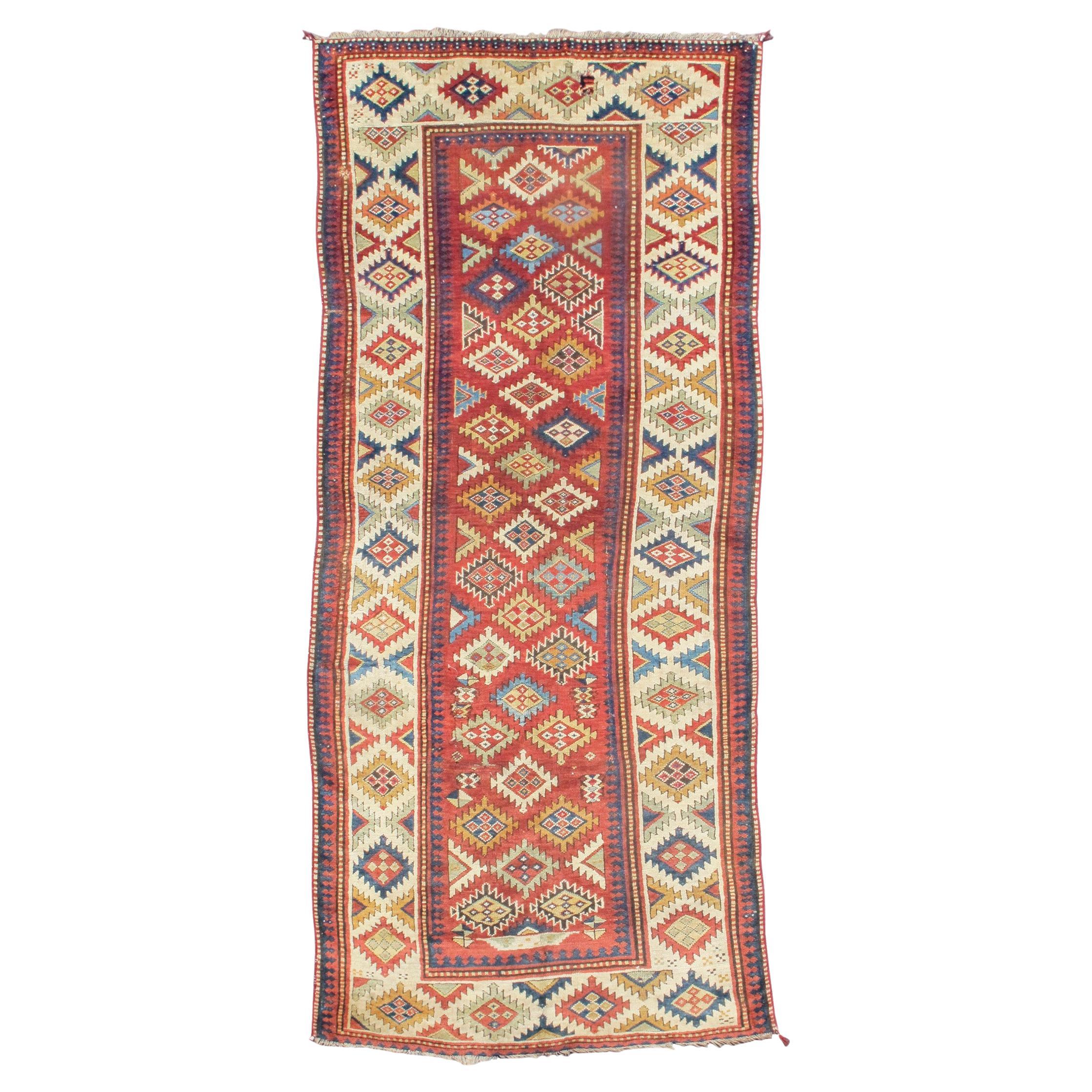 Antique South Caucasian Long Rug, Late 19th Century For Sale