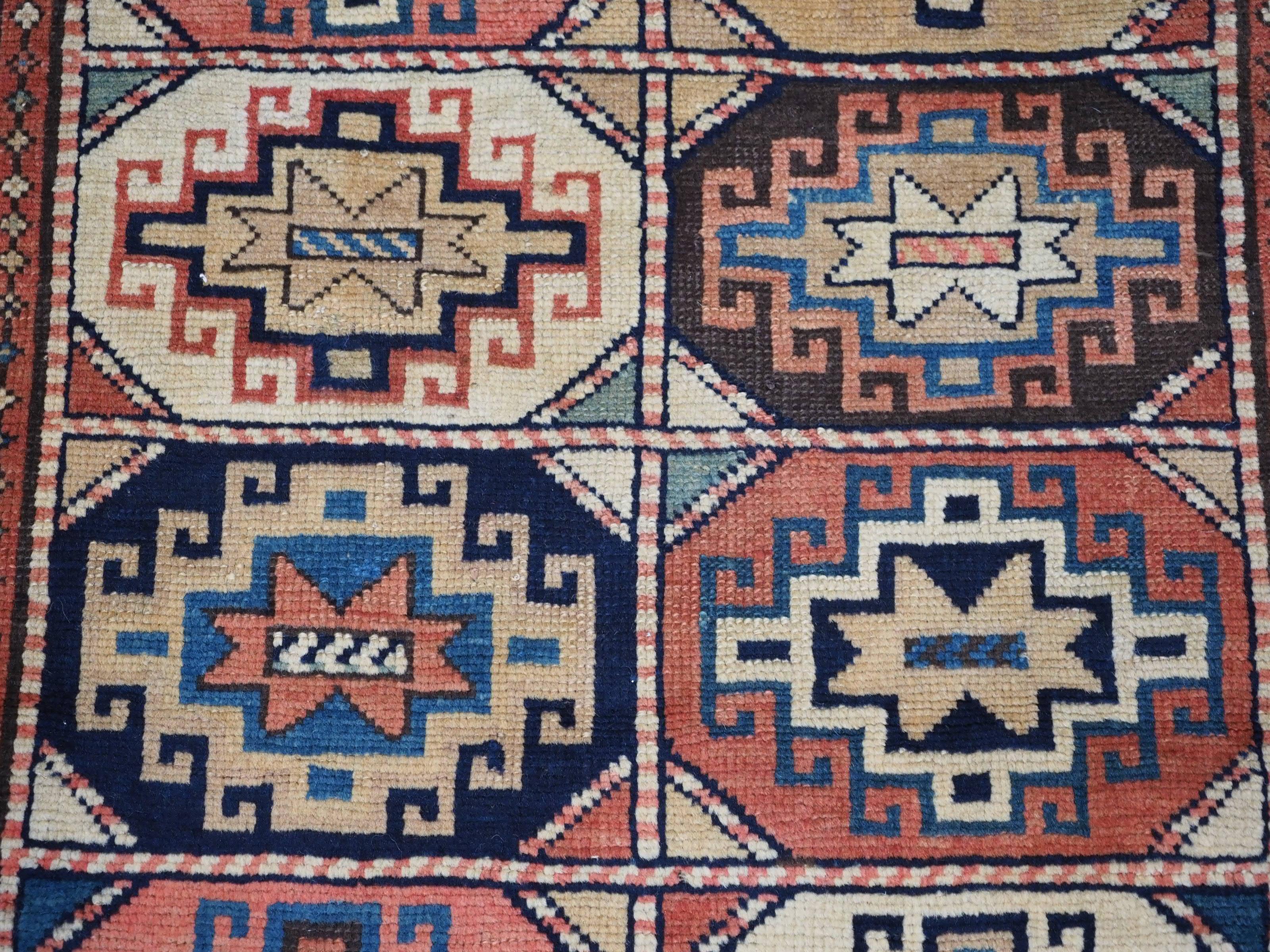 Antique South Caucasian Moghan Kazak long rug with Memling guls within octagons. For Sale 4