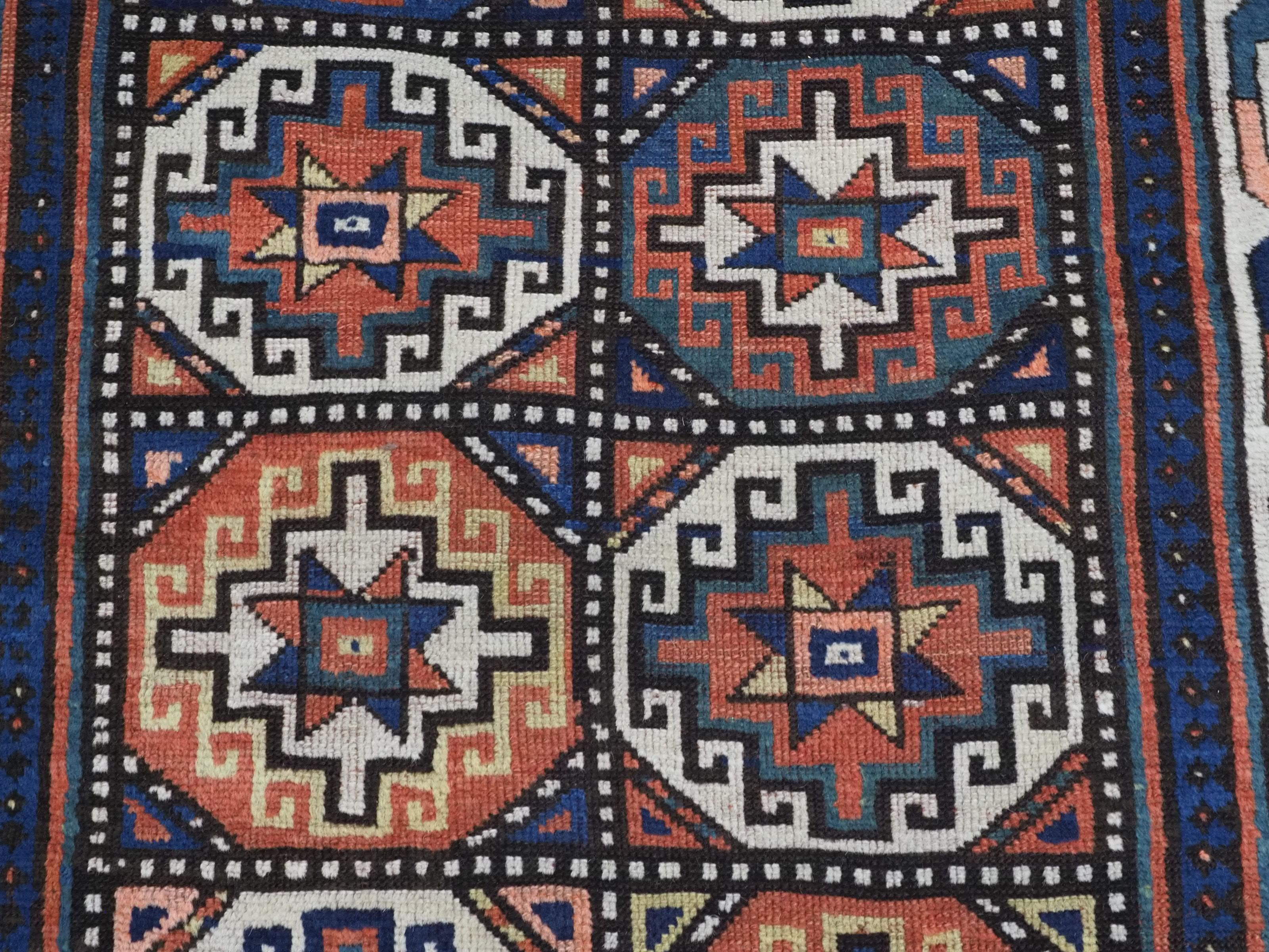 Antique South Caucasian Moghan Kazak runner with Memling guls within octagons. For Sale 6