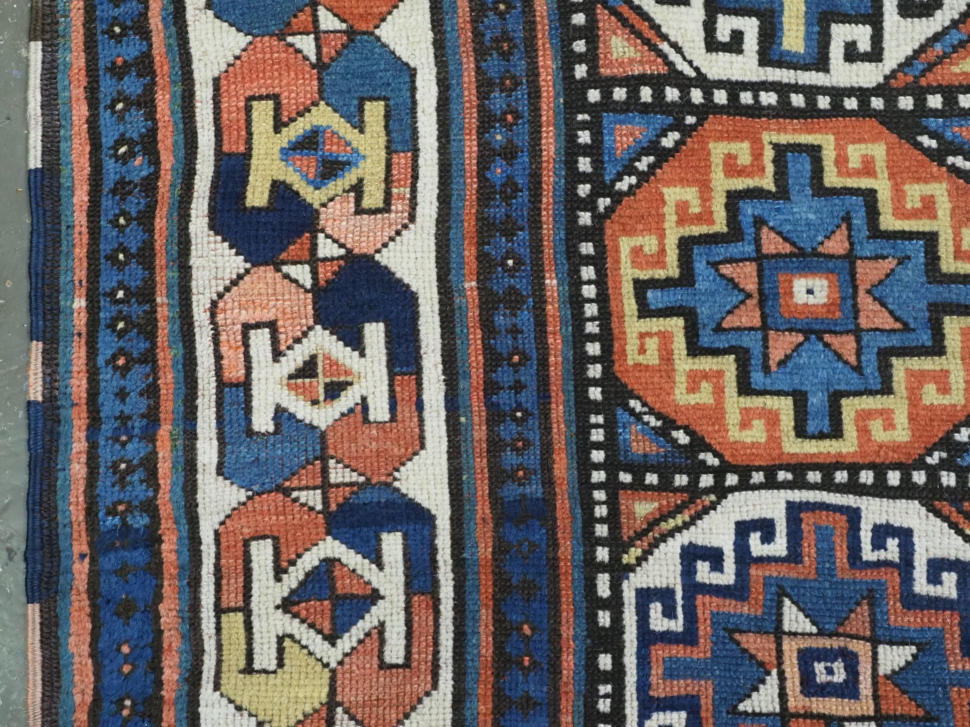 Antique South Caucasian Moghan Kazak runner with Memling guls within octagons. For Sale 3