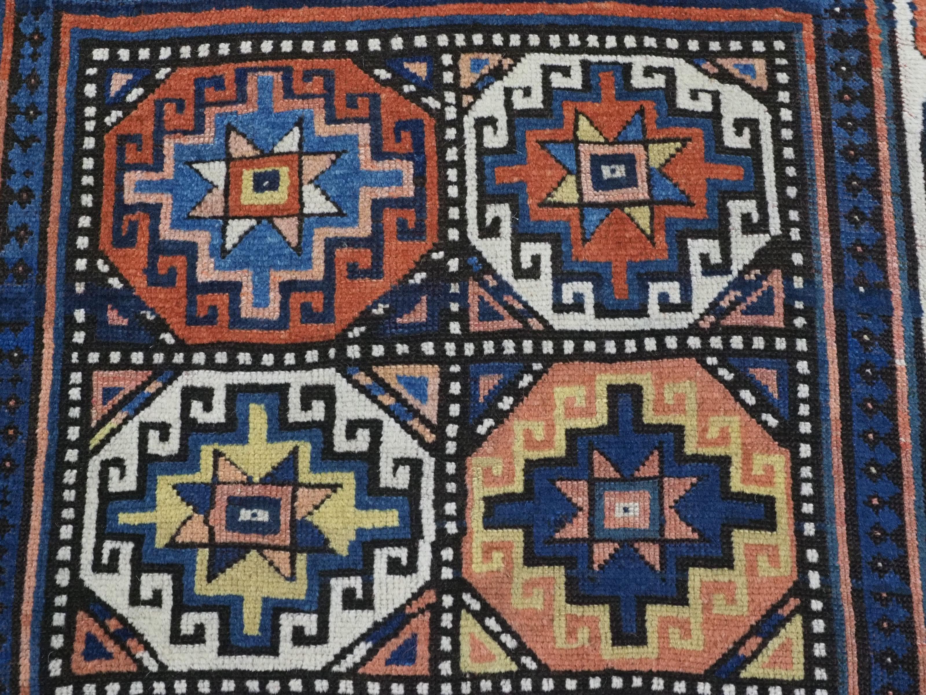 Antique South Caucasian Moghan Kazak runner with Memling guls within octagons. For Sale 4