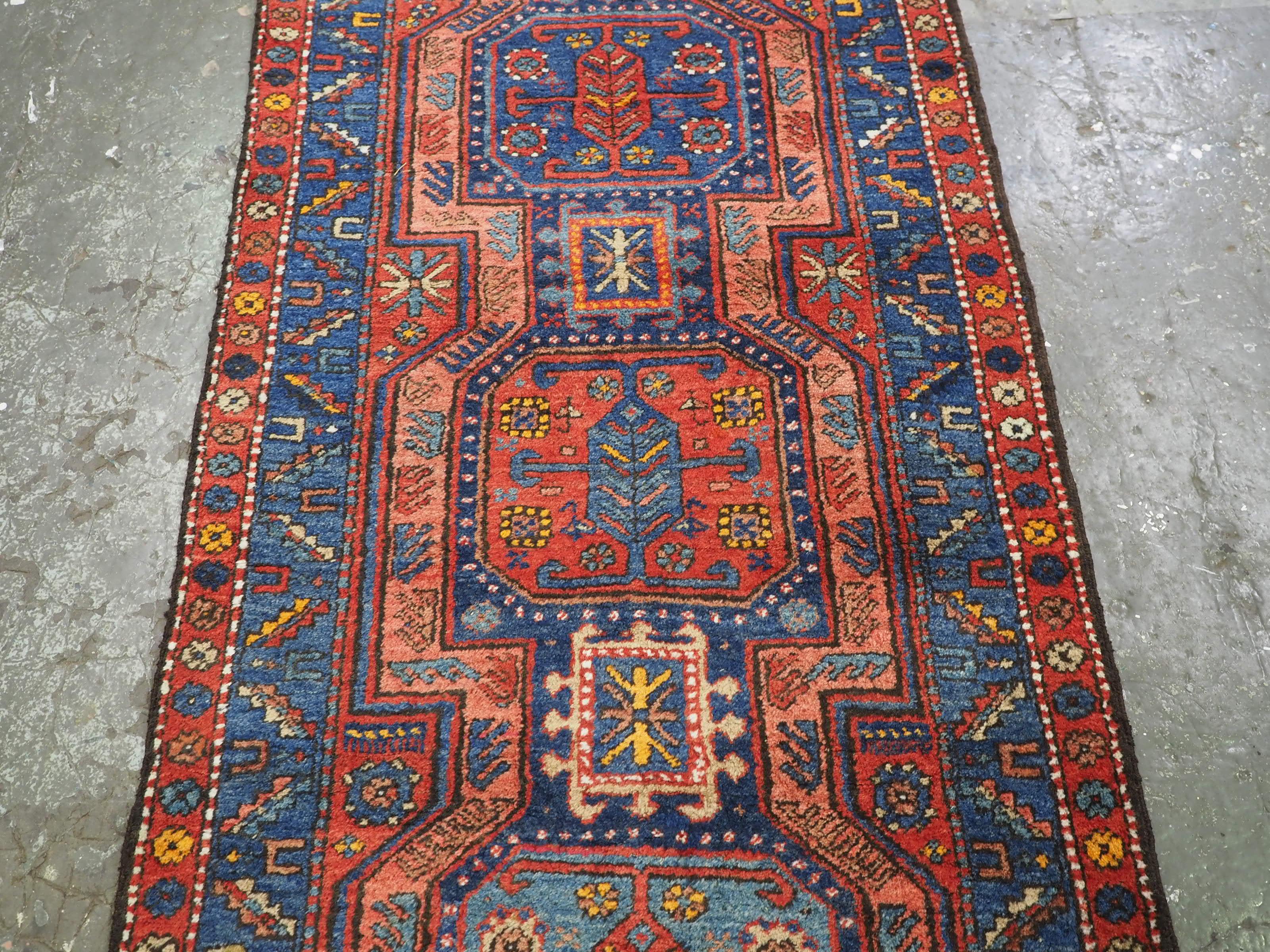 Early 20th Century Antique South Caucasian or Kurdish runner of superb design & colour. Circa 1920. For Sale