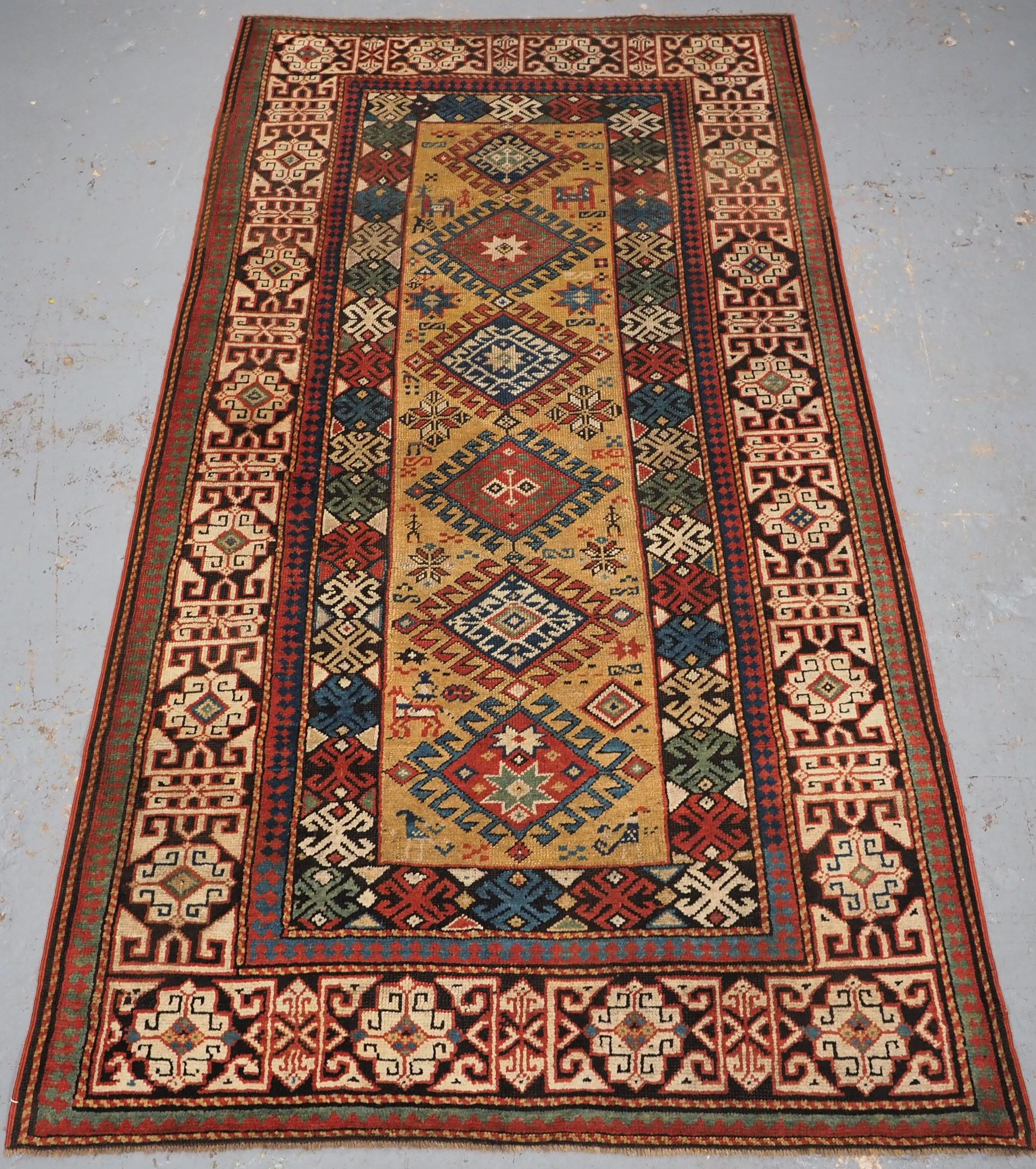 Antique South Caucasian rug with scarce yellow ground.  Circa 1880. For Sale 8