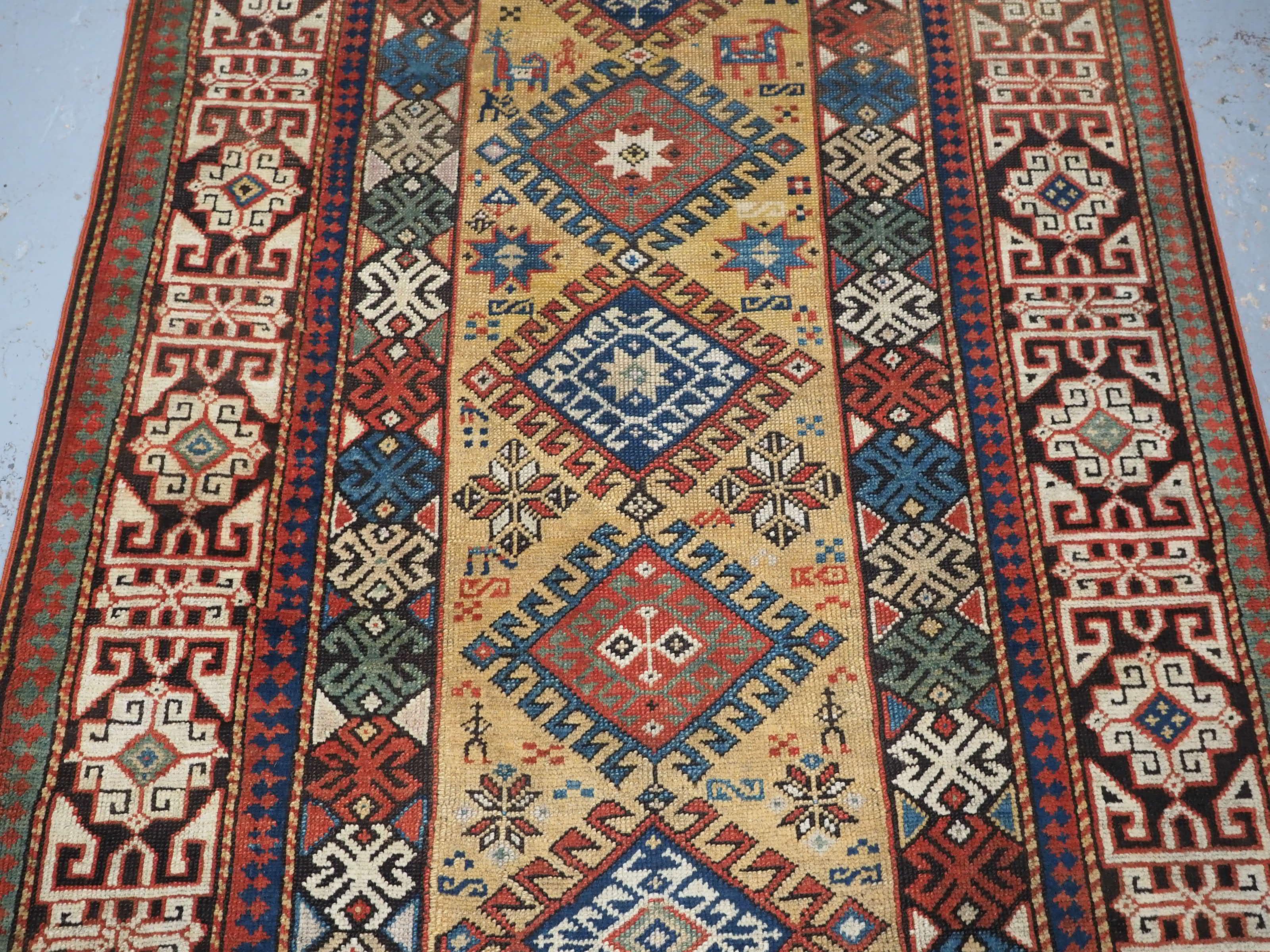 Antique South Caucasian rug with scarce yellow ground.  Circa 1880. In Good Condition For Sale In Moreton-In-Marsh, GB