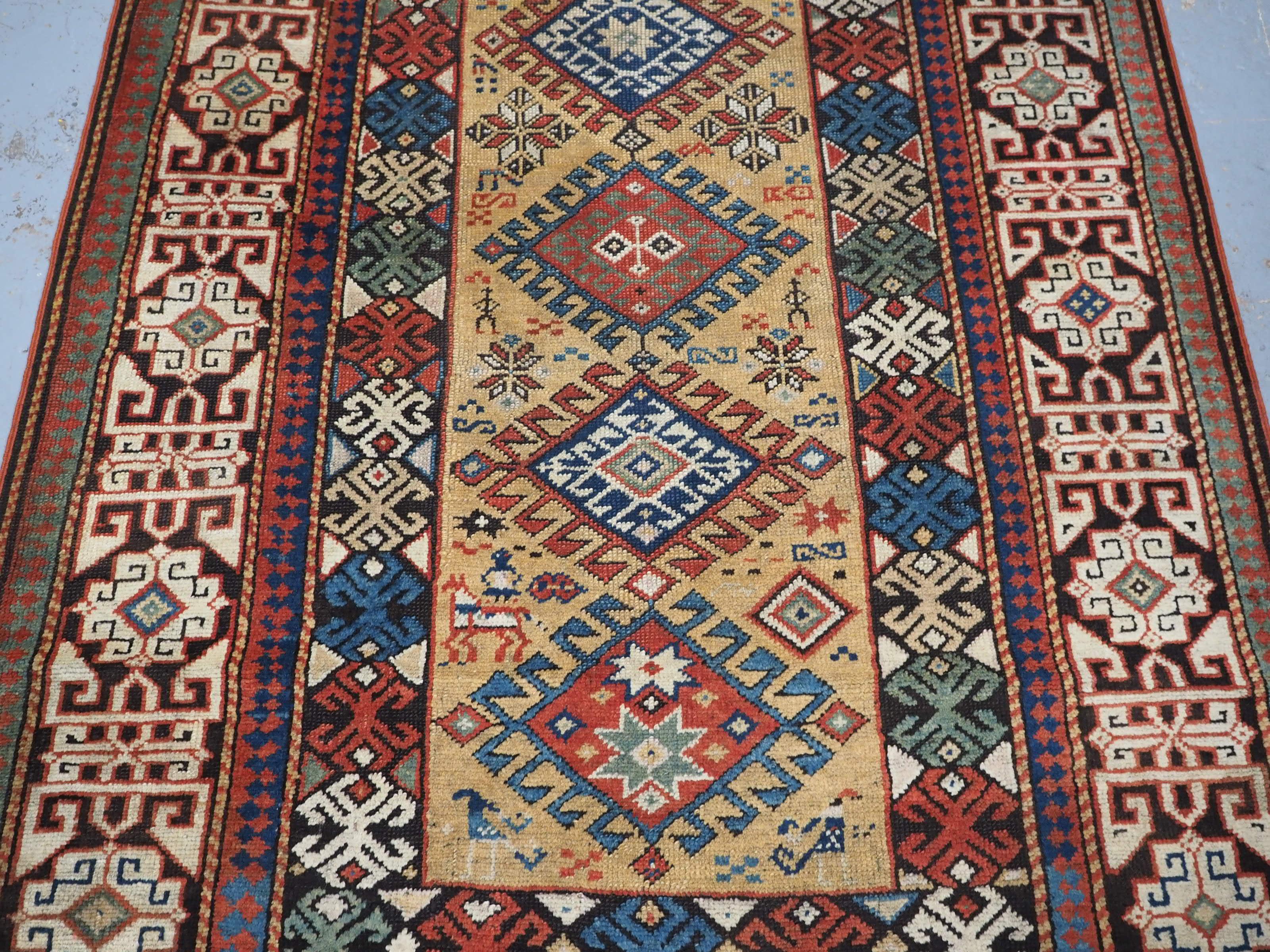 Late 19th Century Antique South Caucasian rug with scarce yellow ground.  Circa 1880. For Sale