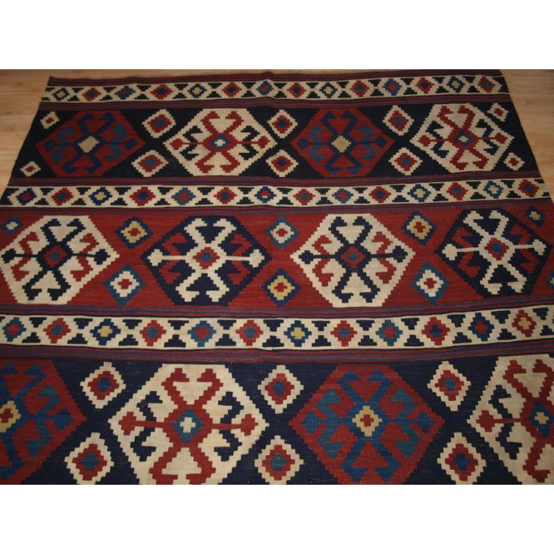 Antique South Caucasian Shirvan Kilim of Outstanding Colour & Traditional Design In Excellent Condition For Sale In Moreton-In-Marsh, GB