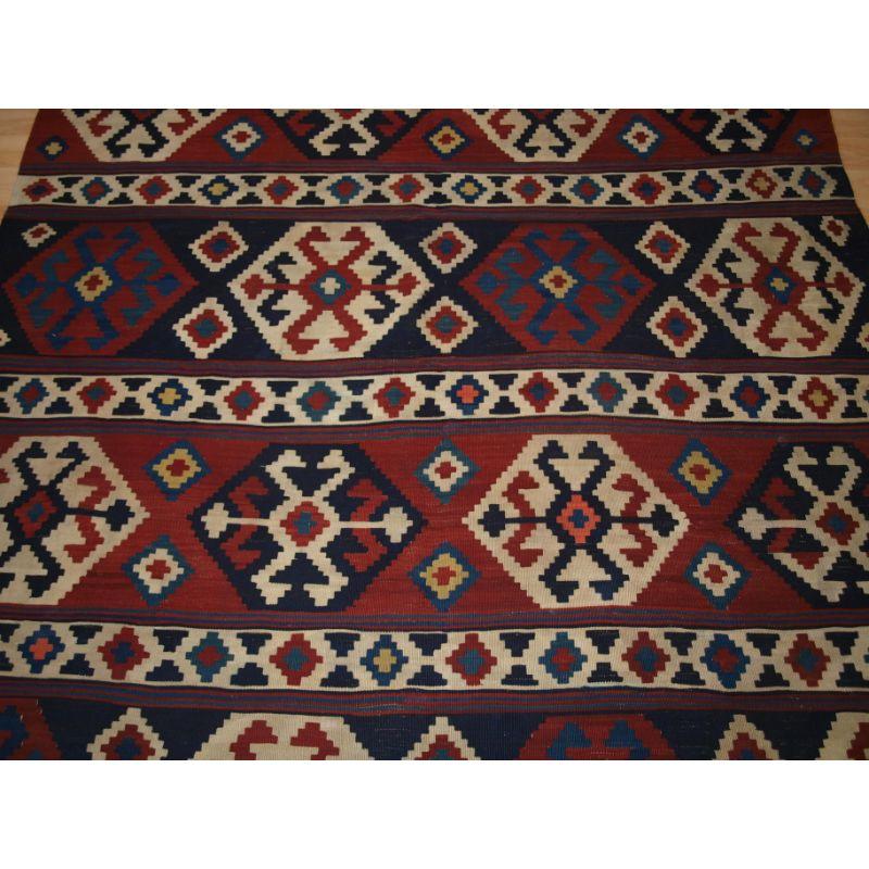 19th Century Antique South Caucasian Shirvan Kilim of Outstanding Colour & Traditional Design For Sale