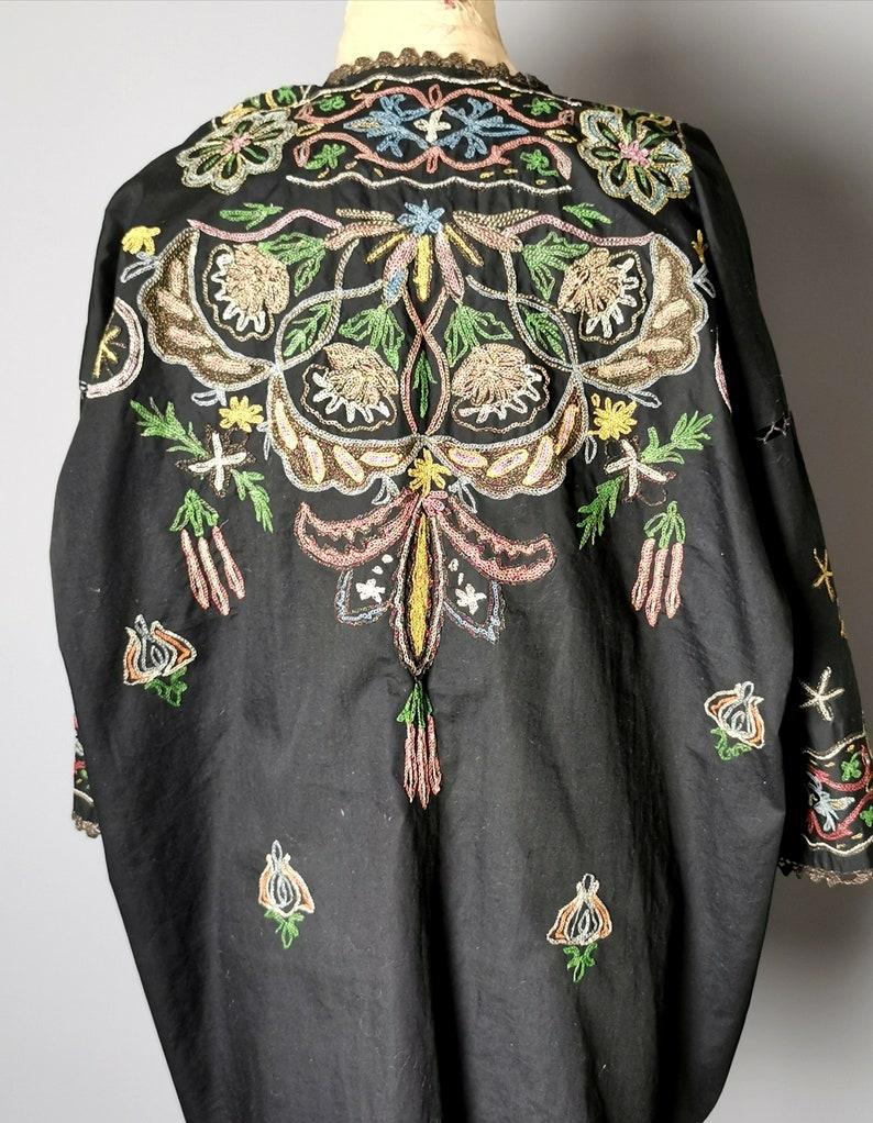 Black Antique South East Asian embroidered suit, four piece  For Sale