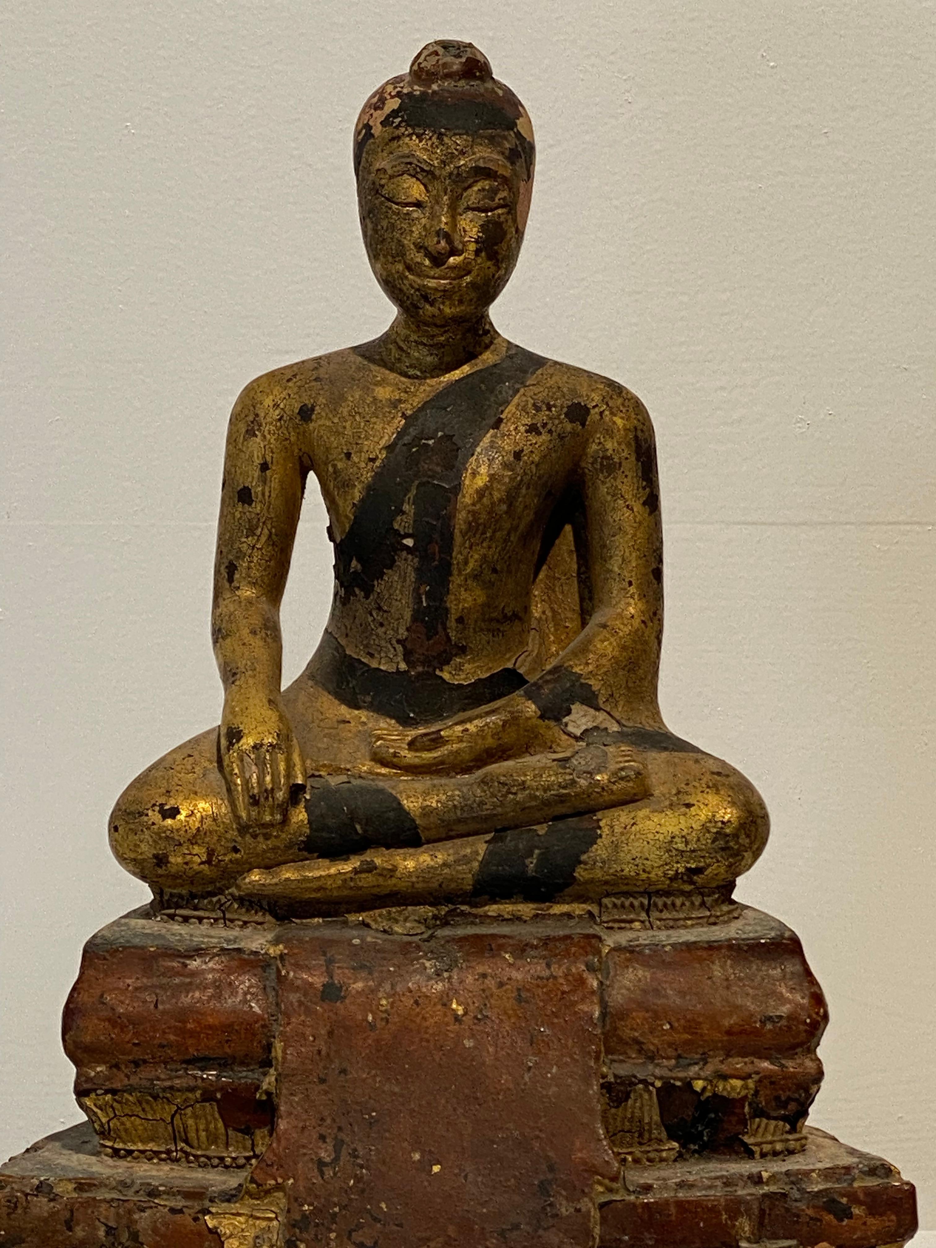 Polychromed Antique South East Asian Sculpture Of Buddha For Sale
