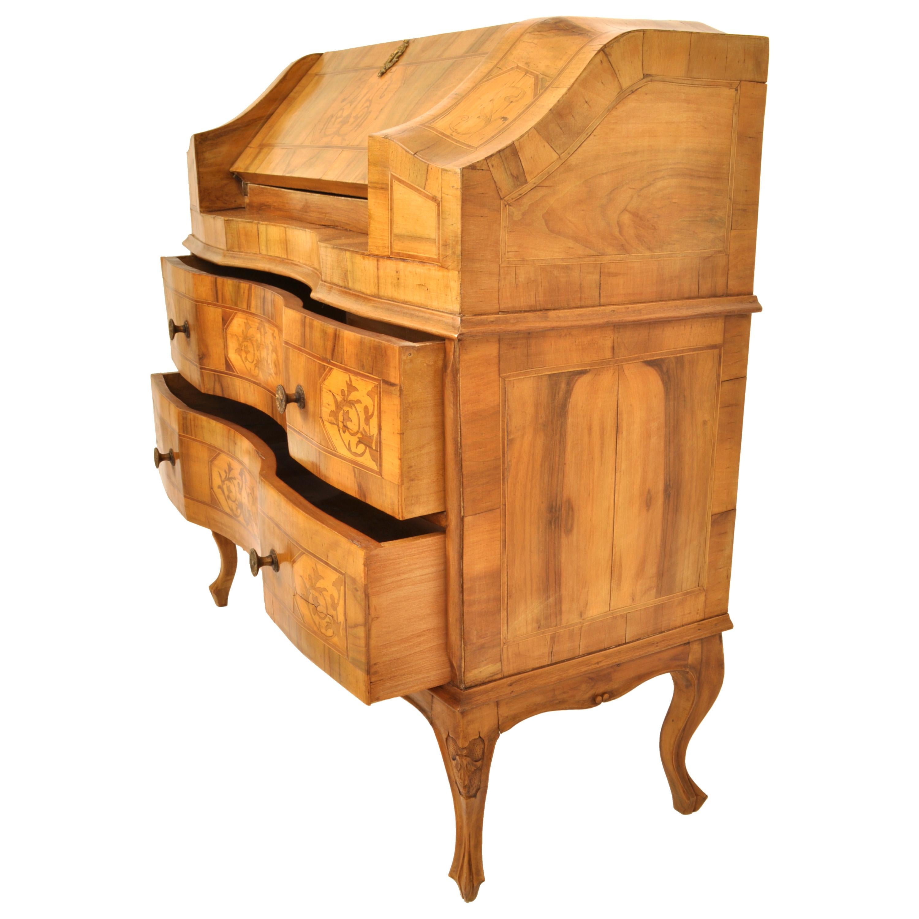 Antique South German Marquetry Fruitwood & Walnut Secretary Dresser Desk, 1850 4