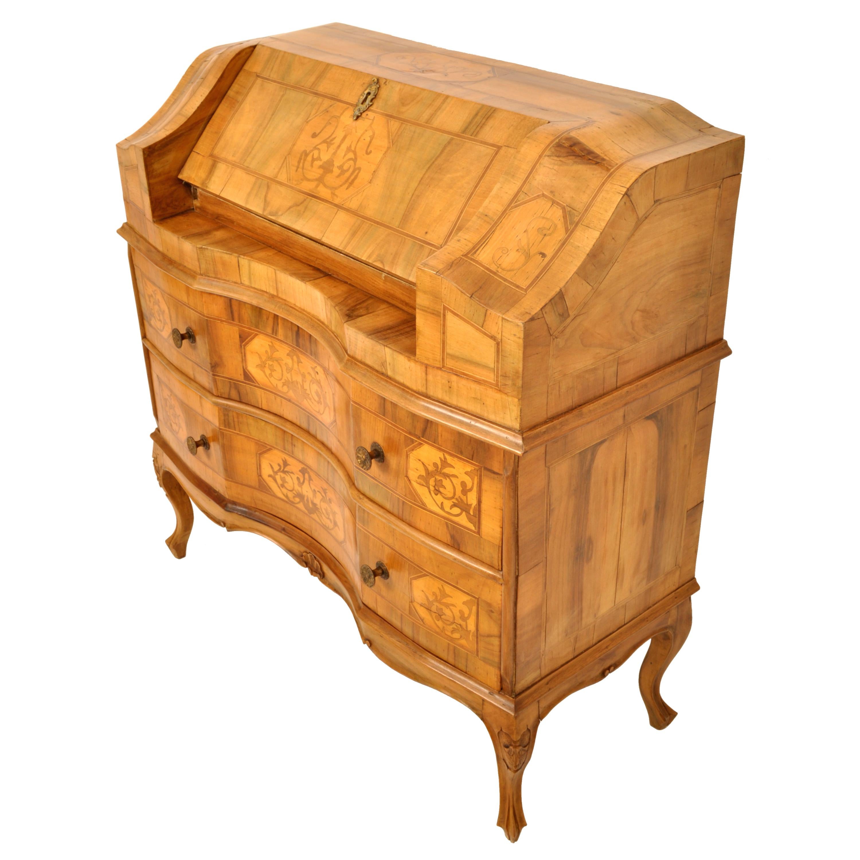Antique South German Marquetry Fruitwood & Walnut Secretary Dresser Desk, 1850 6