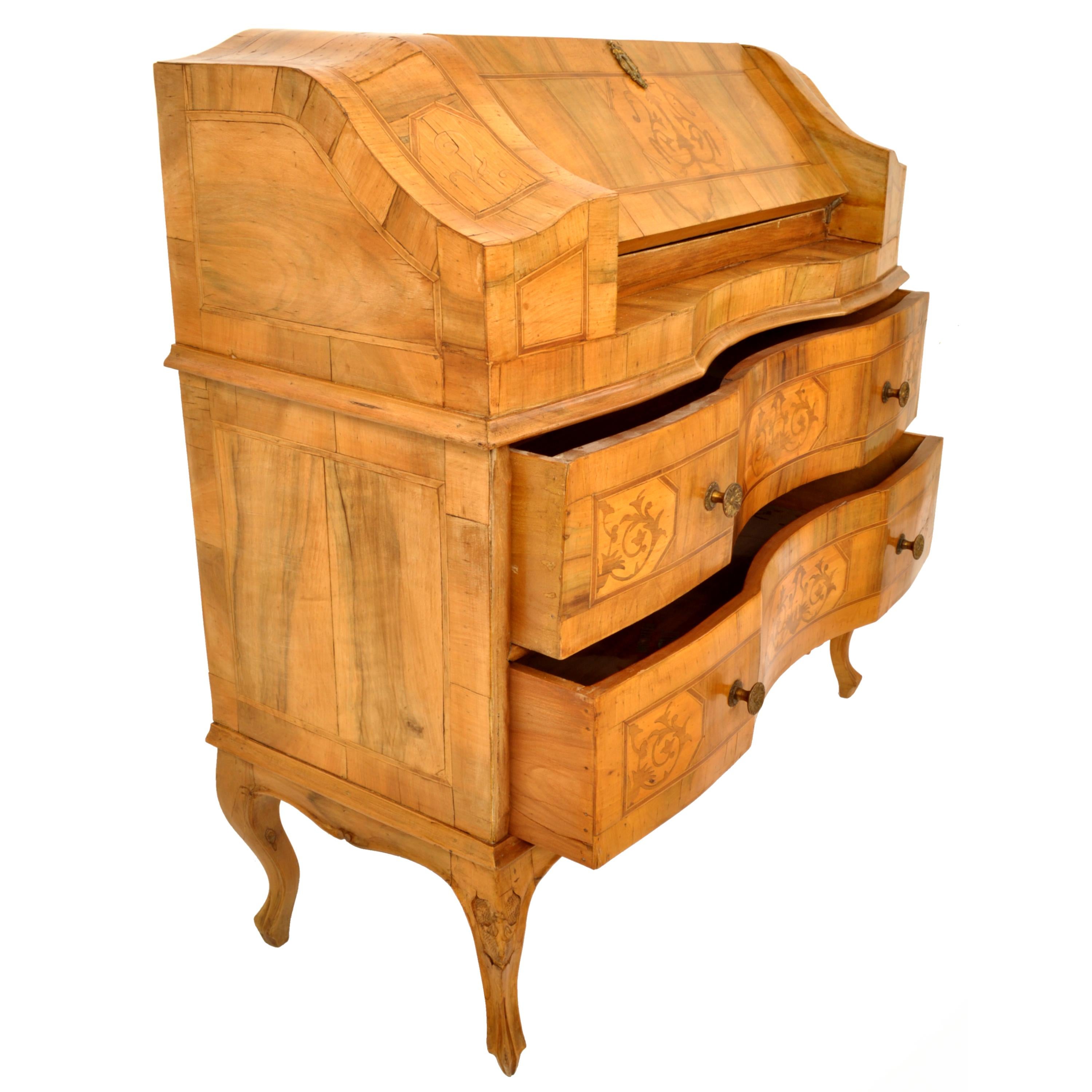 Antique South German Marquetry Fruitwood & Walnut Secretary Dresser Desk, 1850 3