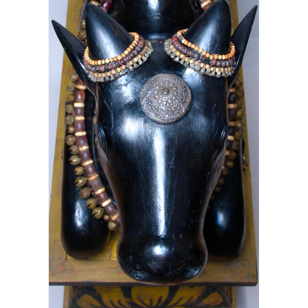 Antique South Indian Carved Wood Bull Figure of Hindu Deity Nandi For Sale 6
