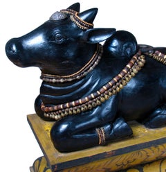 Antique South Indian Carved Wood Bull Figure of Hindu Deity Nandi