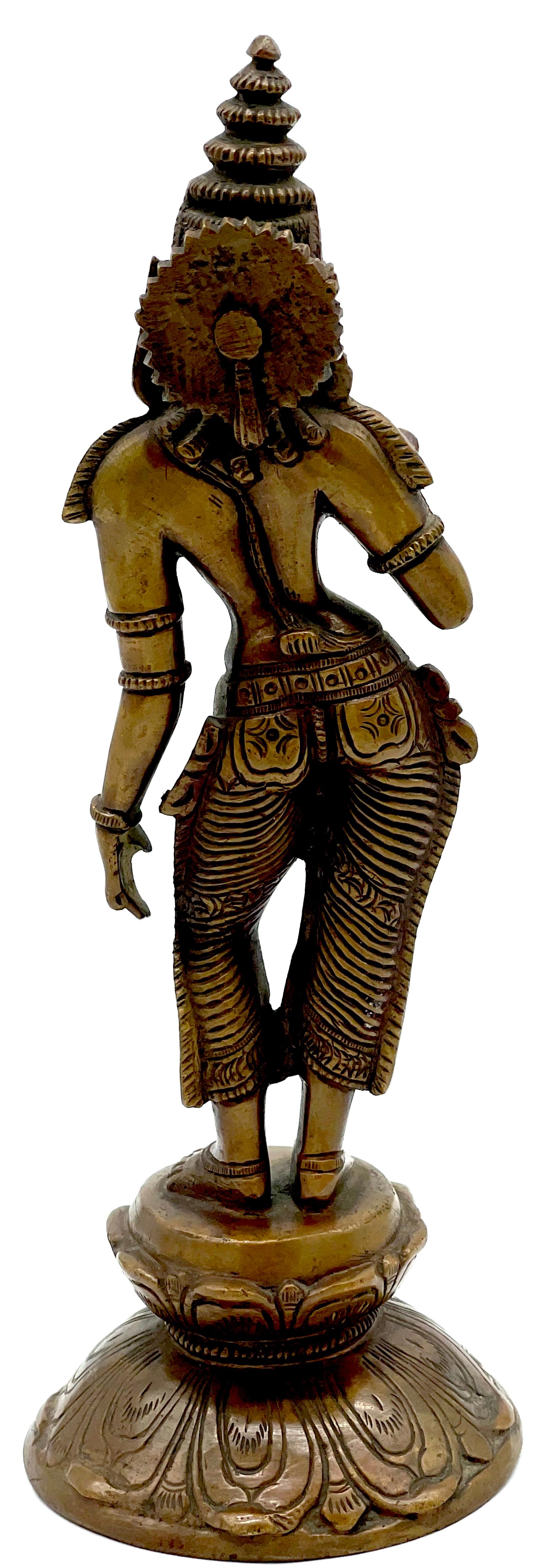 Antike südindische Bronzeskulptur einer Göttin im Chola-Stil, auf Lotussockel im Angebot 2