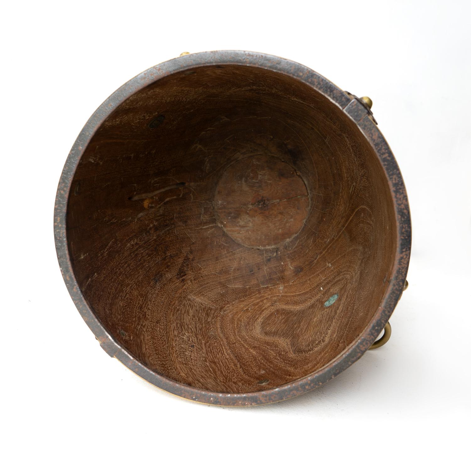 Antique South Indian Teak and Brass Rice Bucket Container, 19th Century For Sale 6