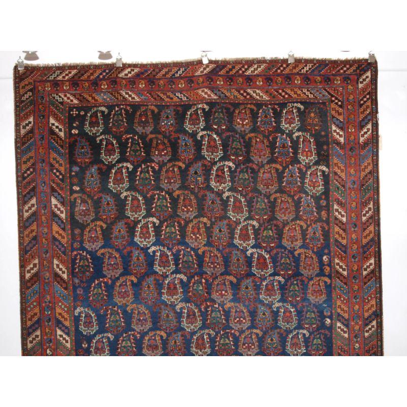 Antique South Persian Afshar long rug of all over boteh design.

A rug of superb colour and design with very soft glossy wool. The rug has a classic Afshar stripped border design. Note the small central border with miniature boteh.

Excellent