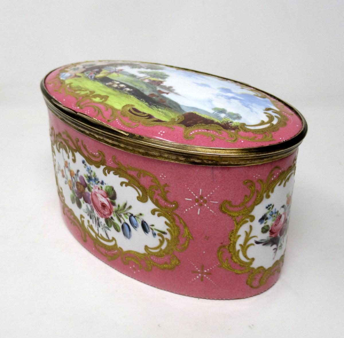 Hand-Painted Antique South Staffordshire Battersea Enamel Georgian Table Box, 19th Century
