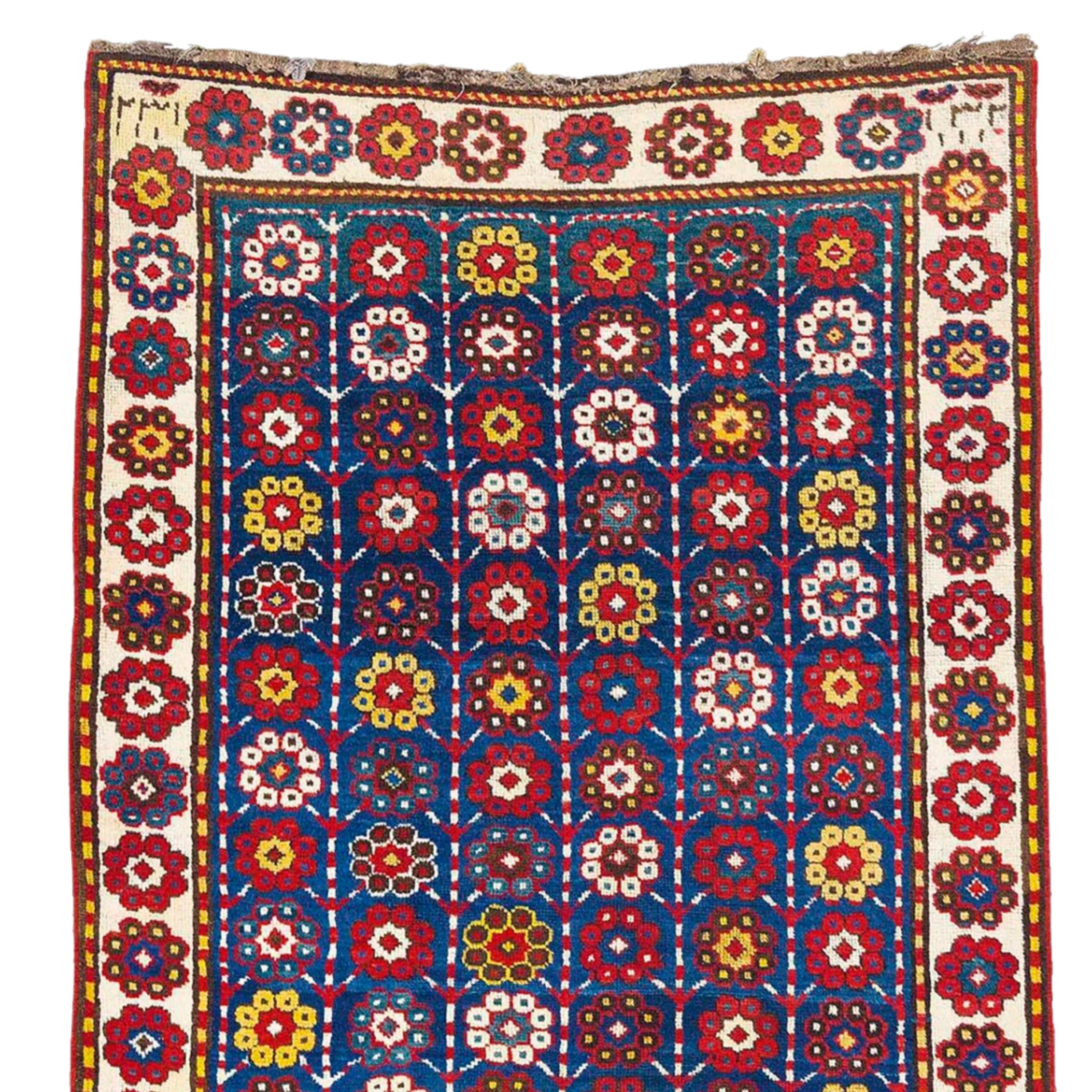 South West Caucasian Rug | Caucasus Rug
Middle of the 19th Century South West Caucasian Rug

The date on this extraordinary long carpet is not clearly legible. Its independent design and the good colours,unusual blue ground with this design however,