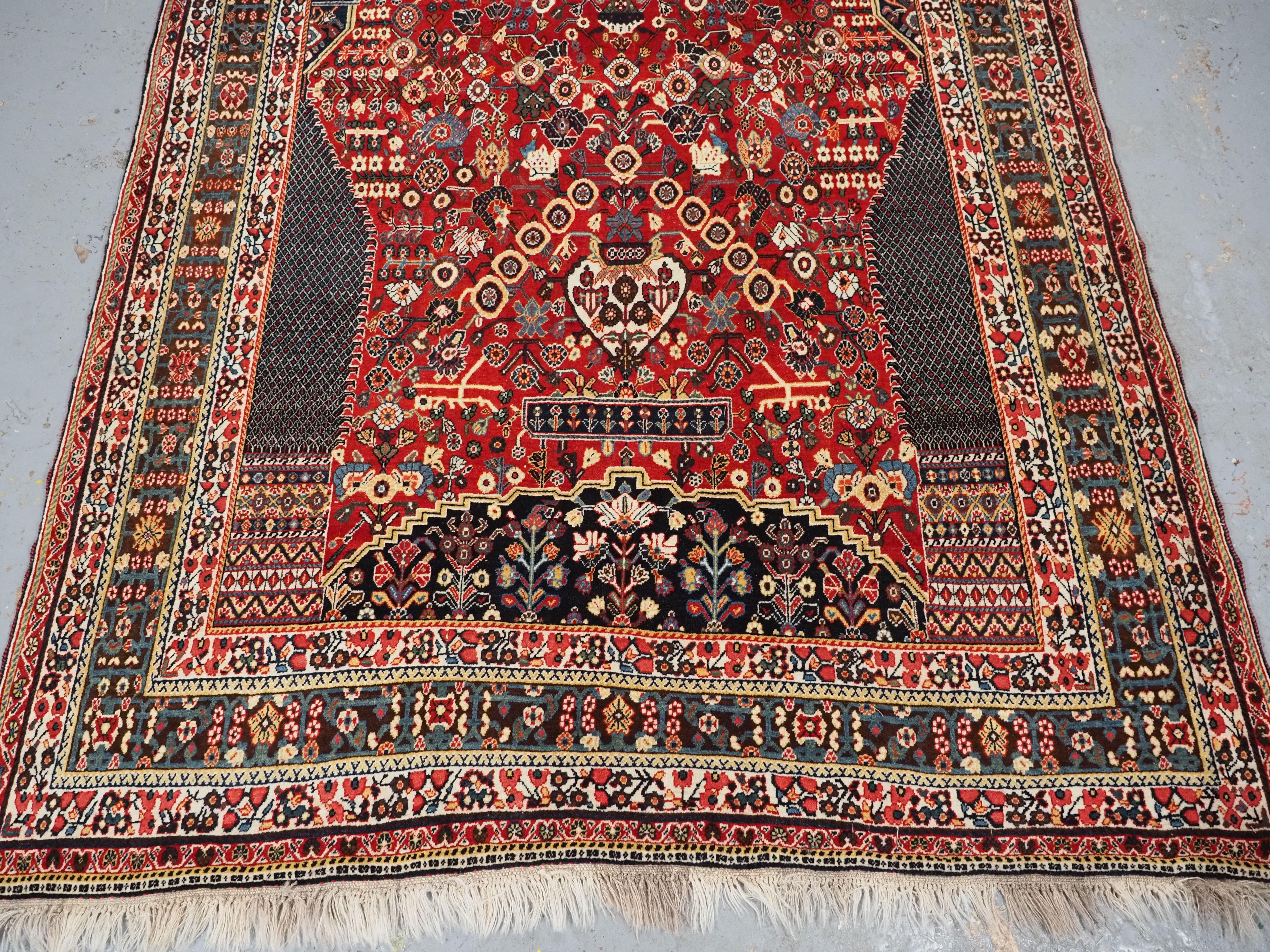 Wool Antique  Kashkuli Qashqai rug with millefleur prayer design.   For Sale