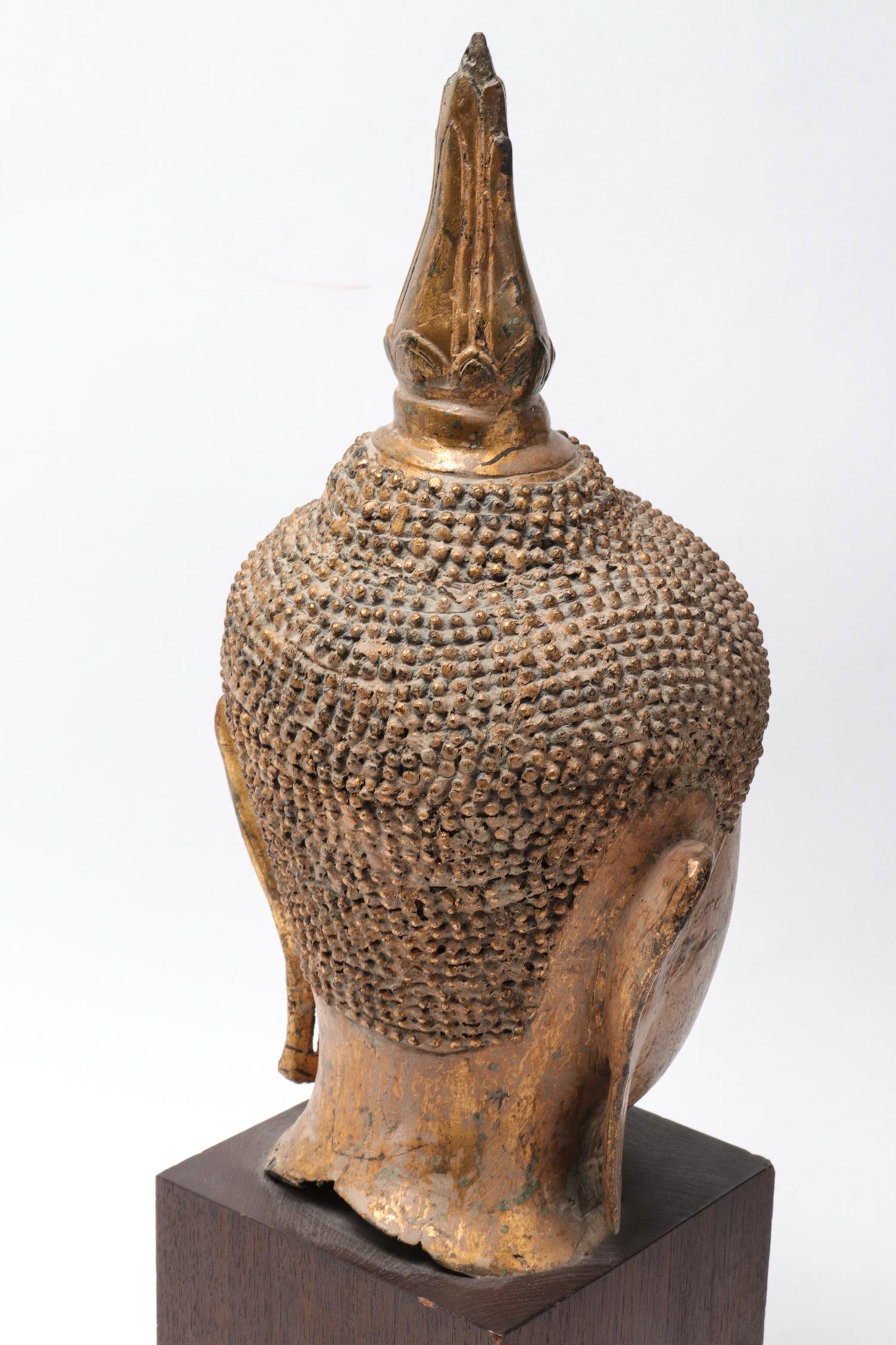 20th Century Antique Southeast Asian Gilt Bronze Buddha Head