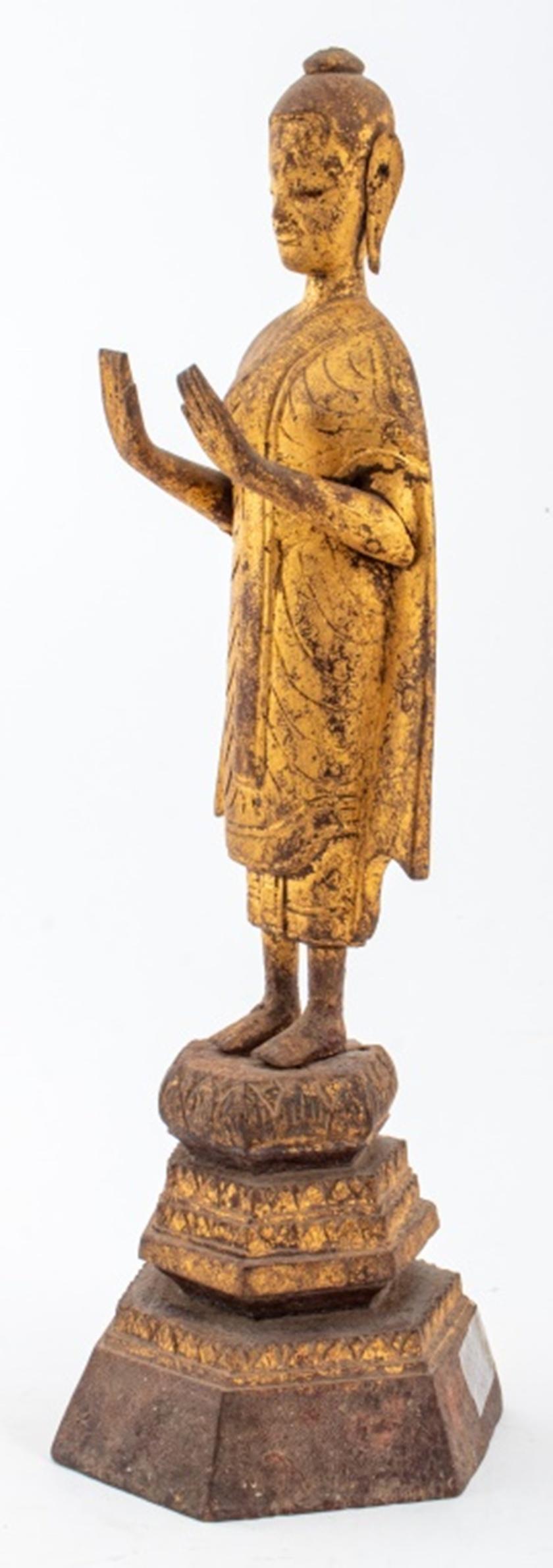 Hand-Carved Antique Southeast Asian Gilt Wood Buddha Sculpture