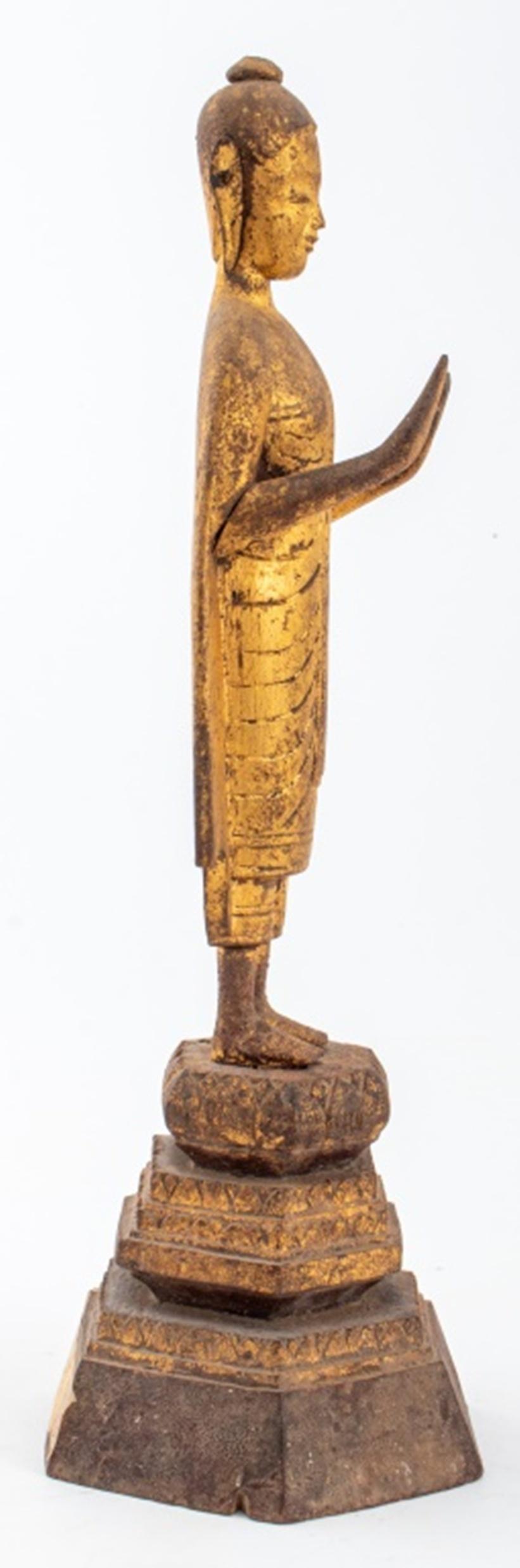 Giltwood Antique Southeast Asian Gilt Wood Buddha Sculpture