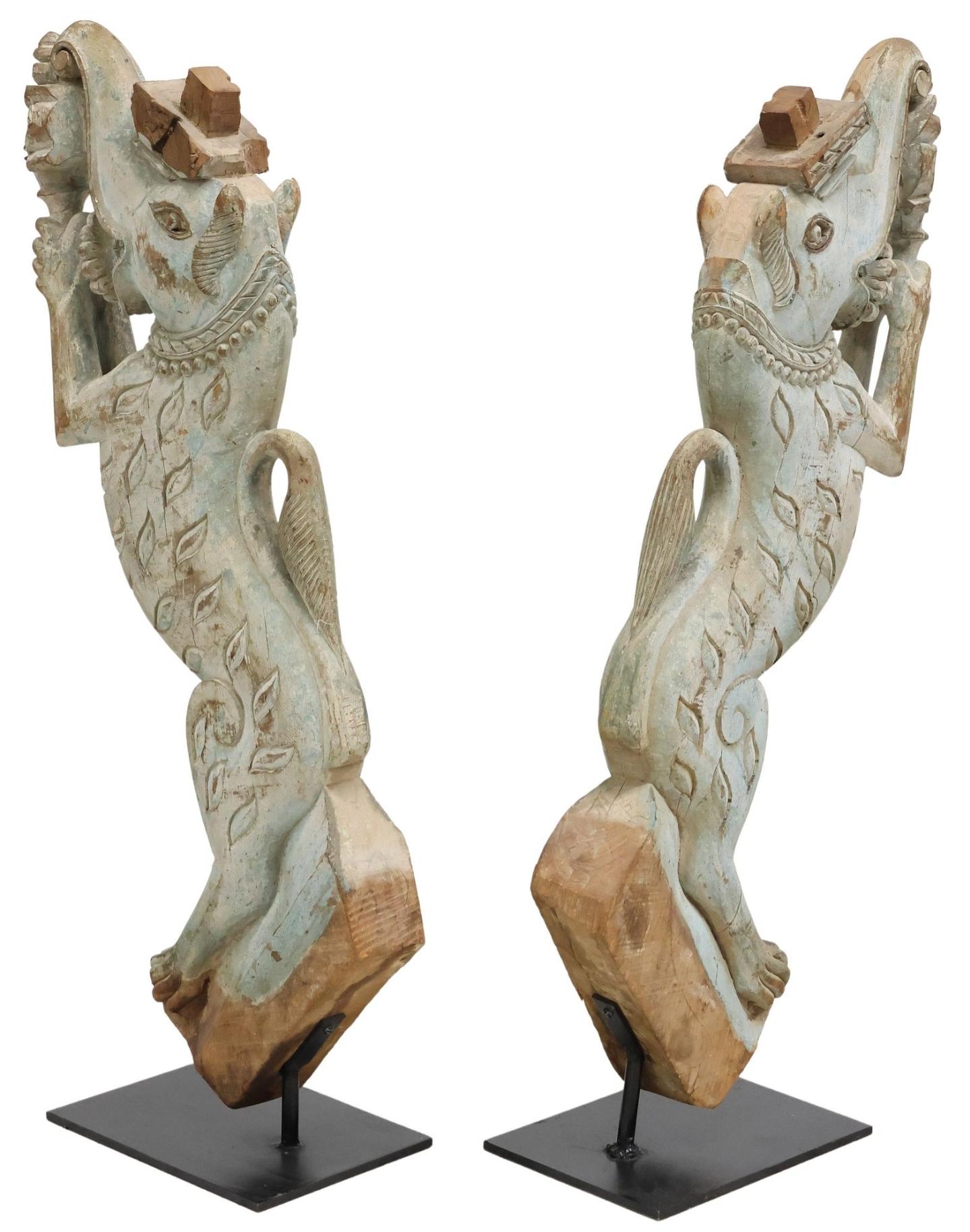 20th Century Antique Southeast Asian Temple Strut Architectural Ornament Elephant Carving (2) For Sale