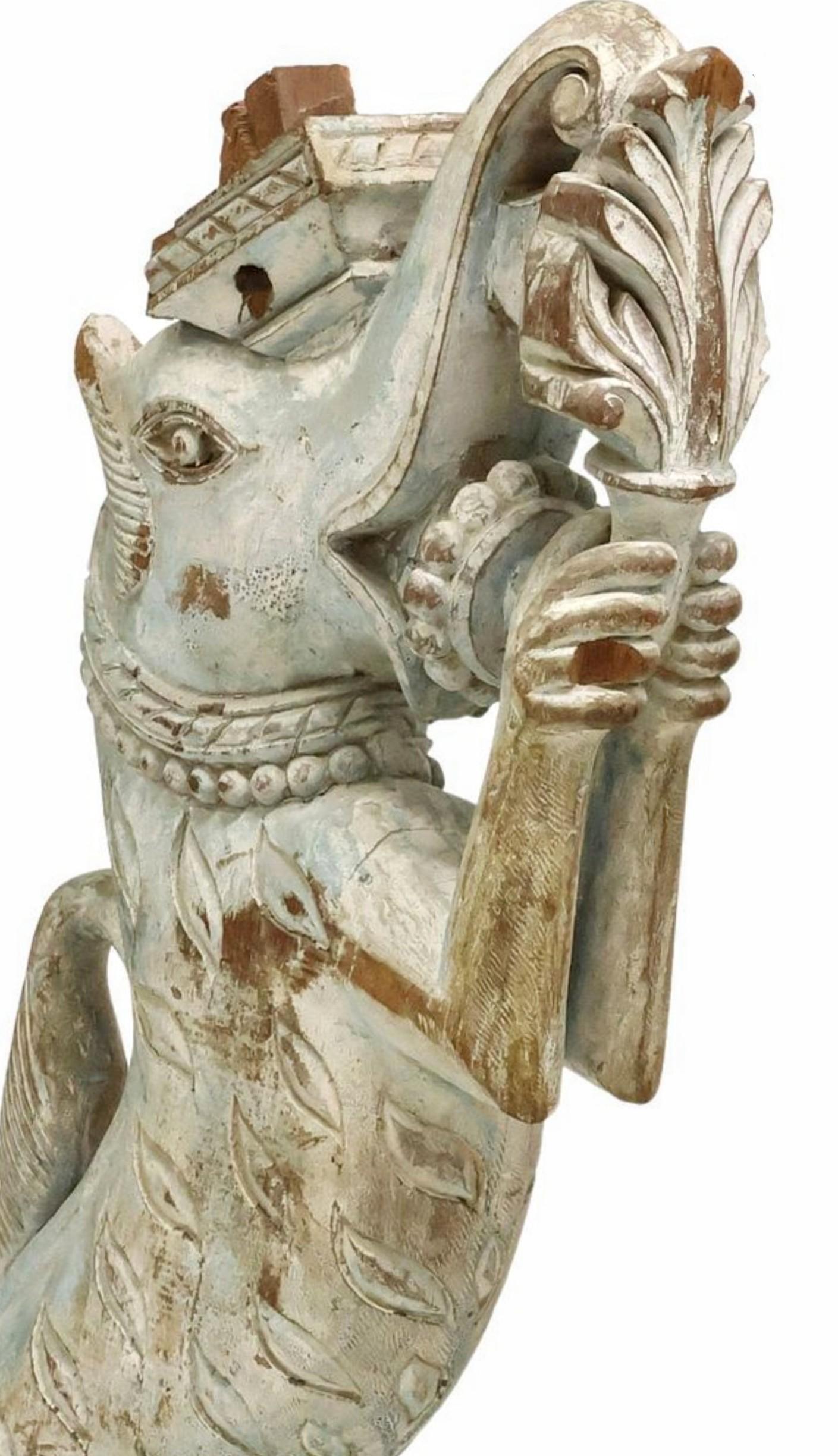 Wood Antique Southeast Asian Temple Strut Architectural Ornament Elephant Carving (2) For Sale