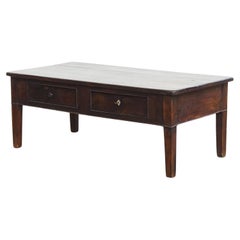 Antique Southern European chestnut coffee table with 2 drawers