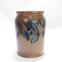 Antique Southern/Mid-Atlantic 1/2 Gal Blue Decorated Salt Glazed Stoneware Crock