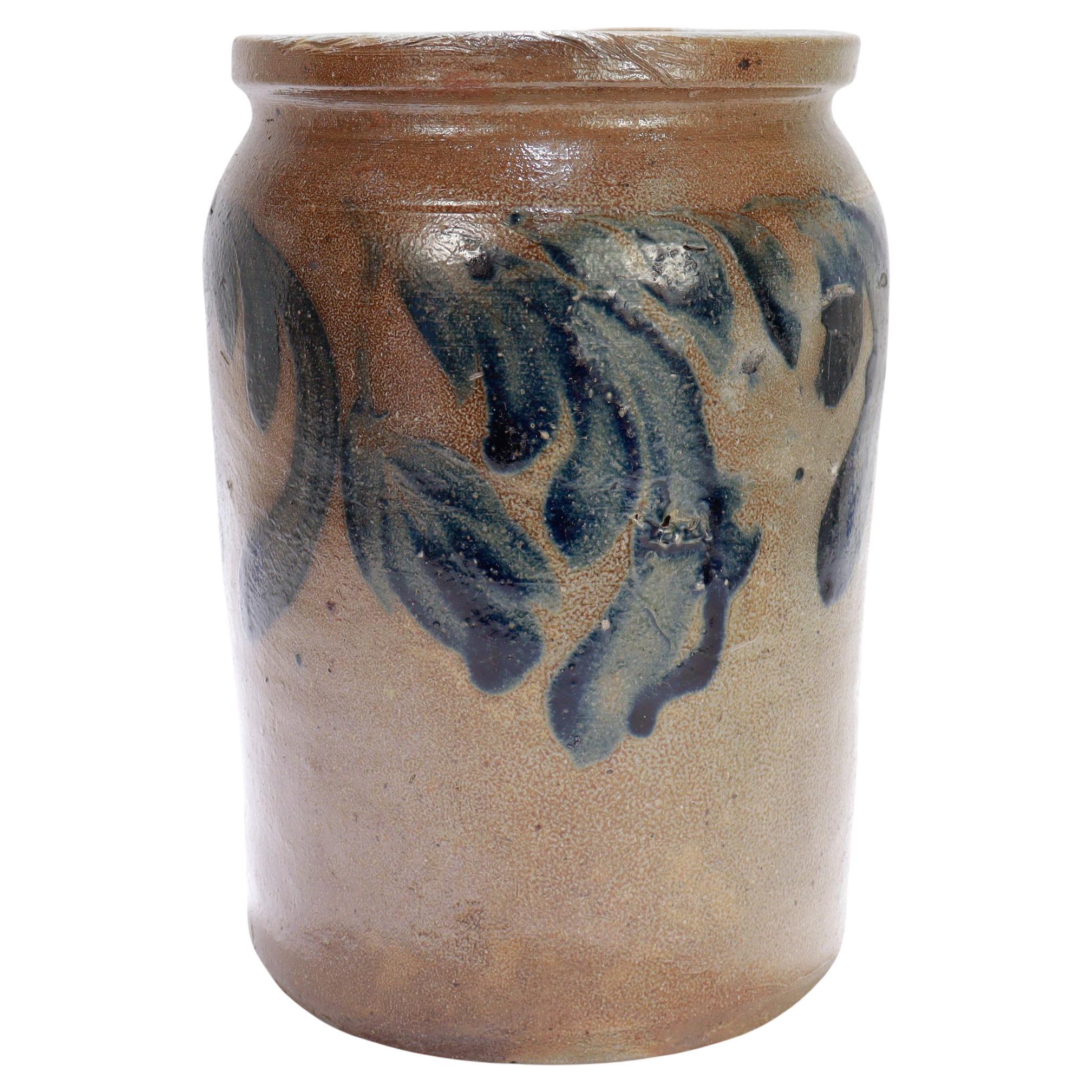 Antique Southern/Mid-Atlantic 1/2 Gal Blue Decorated Salt Glazed Stoneware Crock