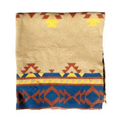 Antique Southwest Geometric Print Saddle Blanket in Orange Blue and Yellow