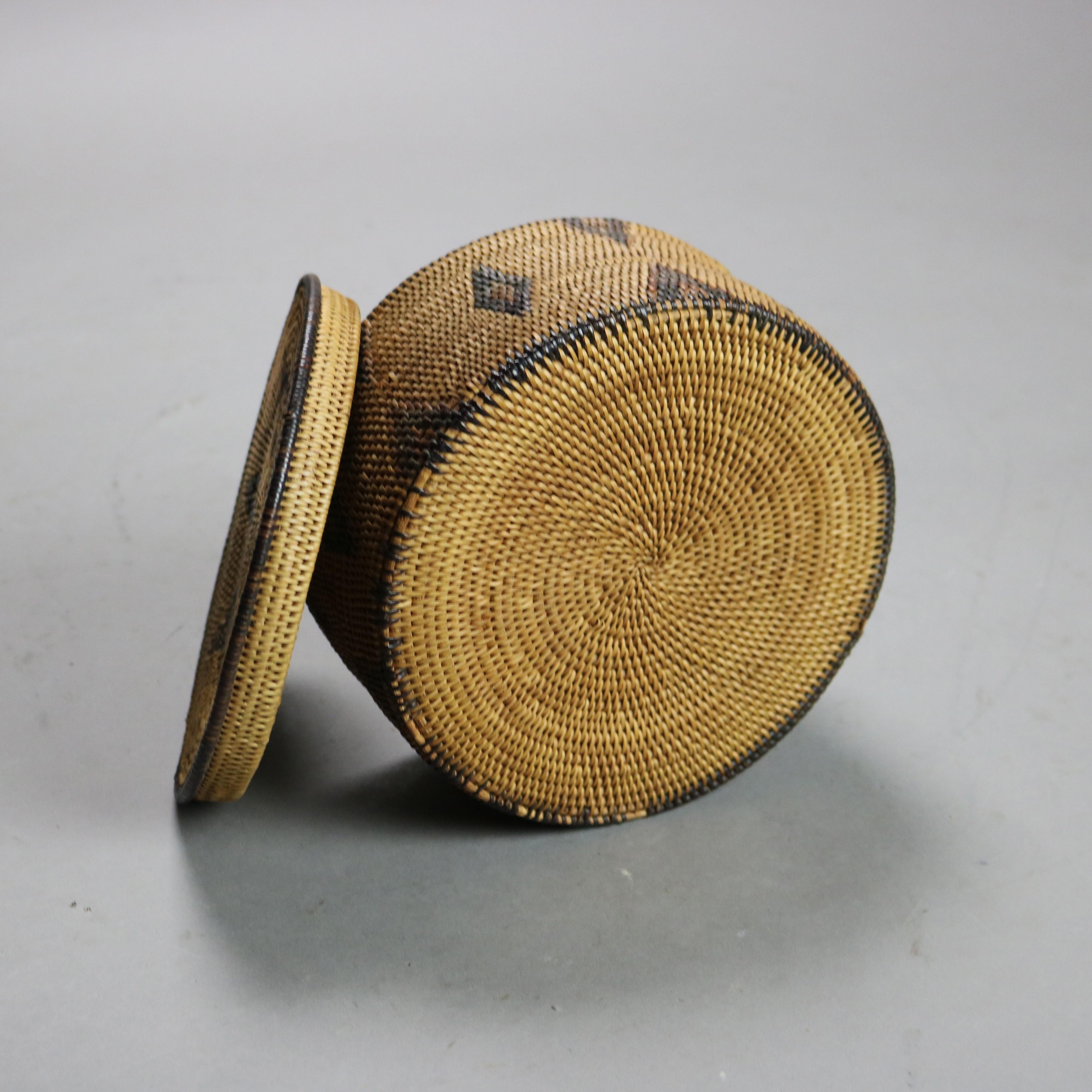 Antique Southwest Native American Indian Navajo Lidded Reed Basket C1920 1