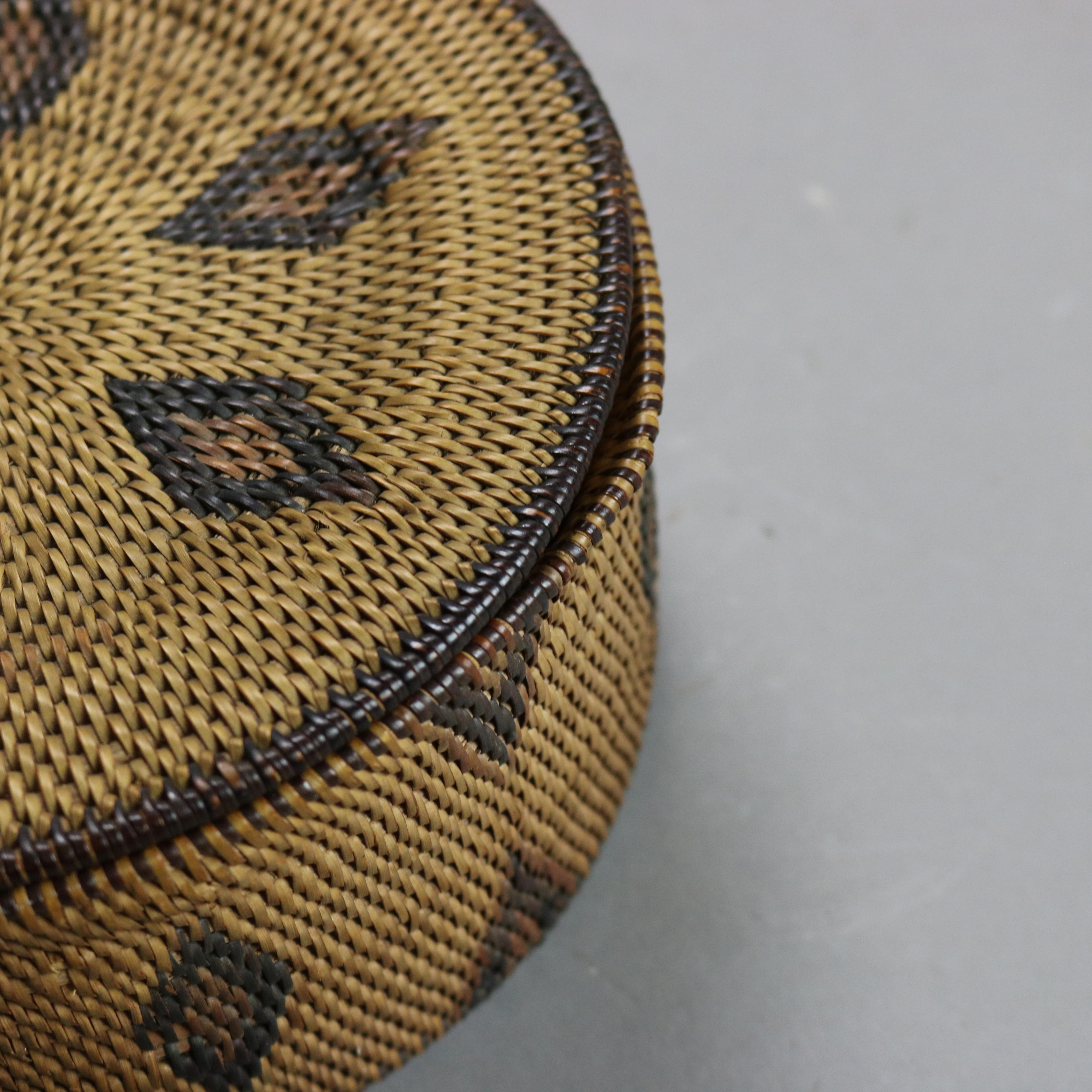 Antique Southwest Native American Indian Navajo Lidded Reed Basket C1920 3
