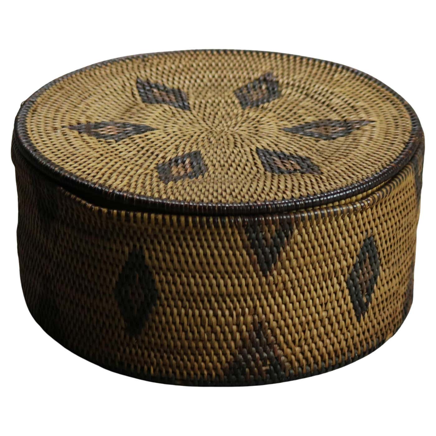 Antique Southwest Native American Indian Navajo Lidded Reed Basket ...