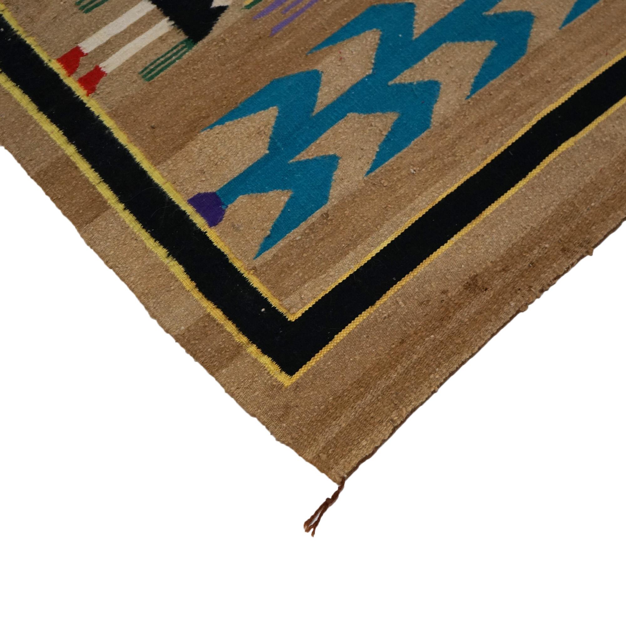 Antique Southwest Native American Indian Navajo Style Wool Yei Rug Circa 1930 In Good Condition In Big Flats, NY