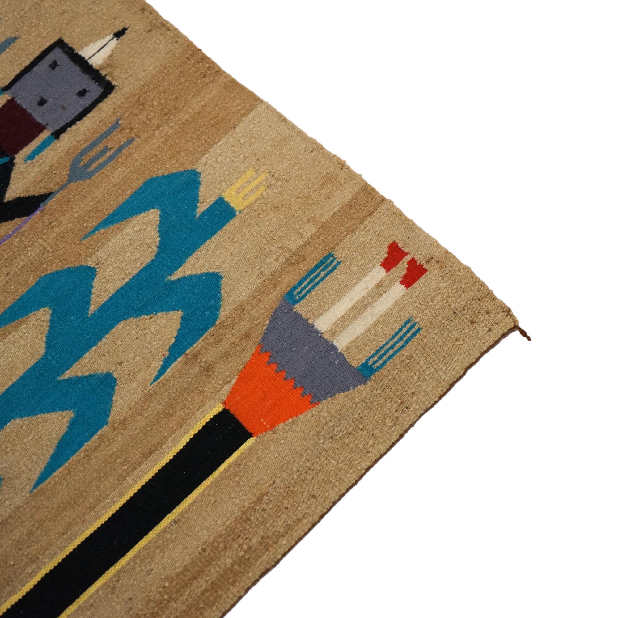 20th Century Antique Southwest Native American Indian Navajo Style Wool Yei Rug Circa 1930