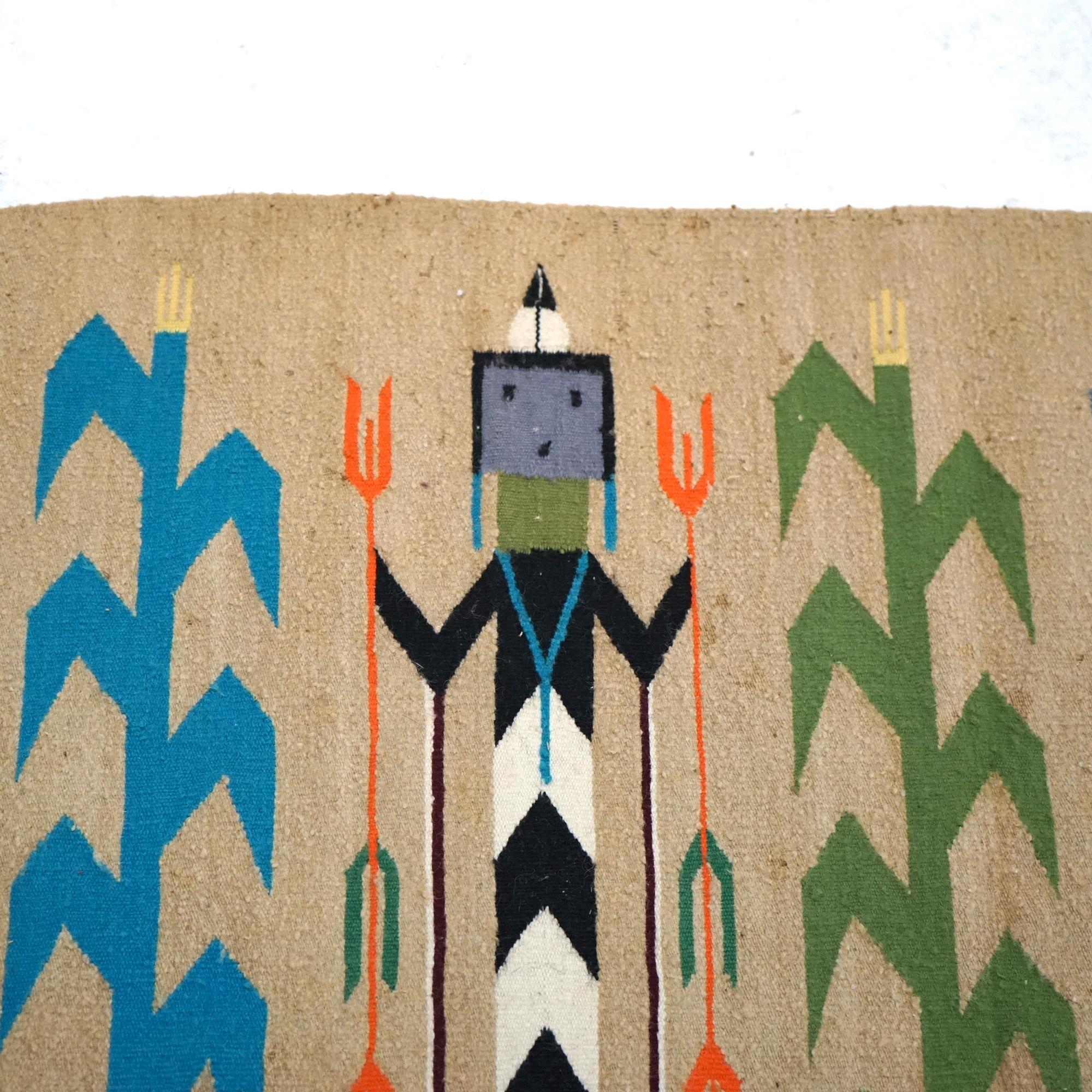 Antique Southwest Native American Indian Navajo Style Wool Yei Rug Circa 1930 2