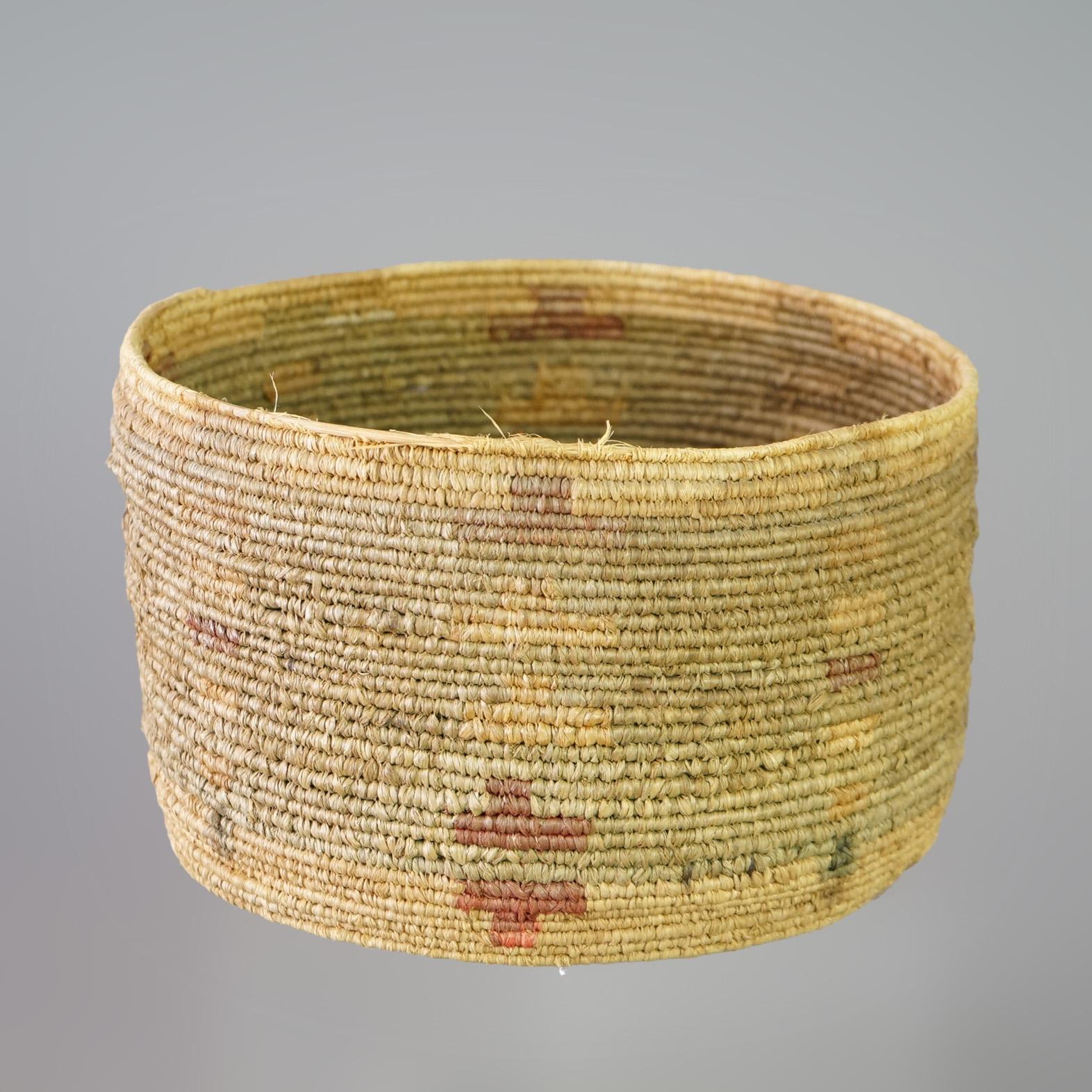 Reed Antique Southwest Native American Navajo Pima Woven Polychrome Basket Circa 1920 For Sale
