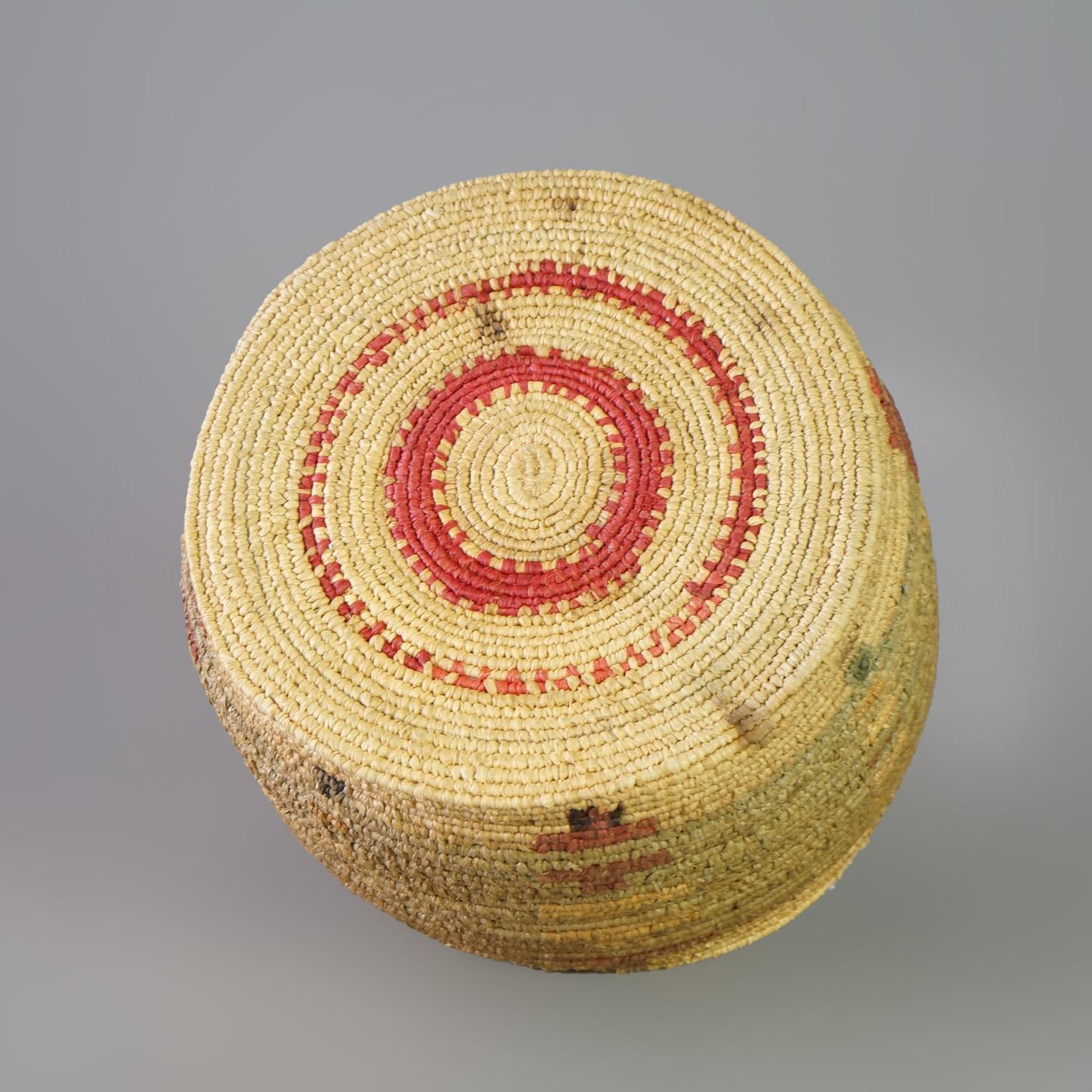 Antique Southwest Native American Navajo Pima Woven Polychrome Basket Circa 1920 For Sale 3