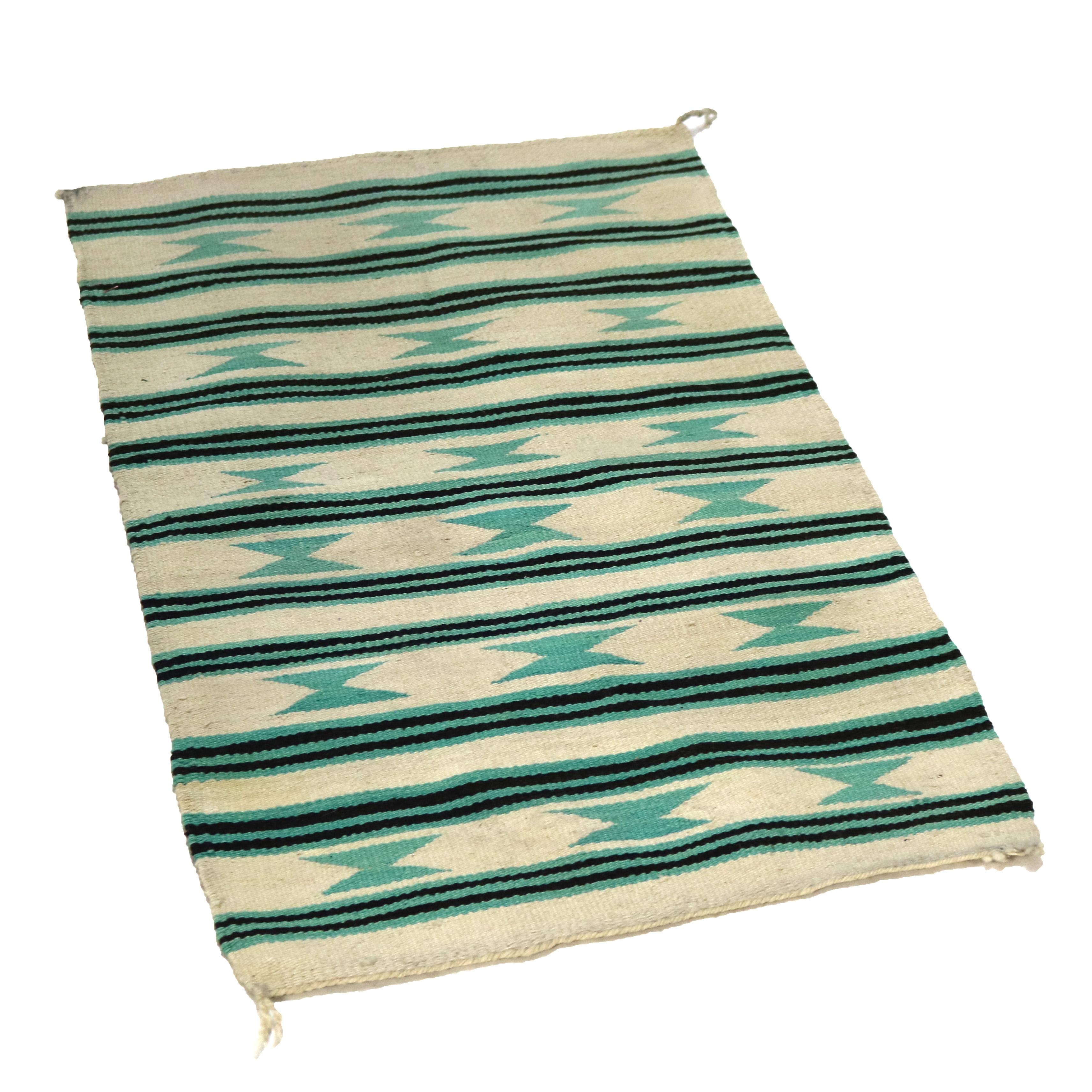 Antique Southwest Native American Woven Wool Throw Rug with Stripes C1930 In Good Condition For Sale In Big Flats, NY