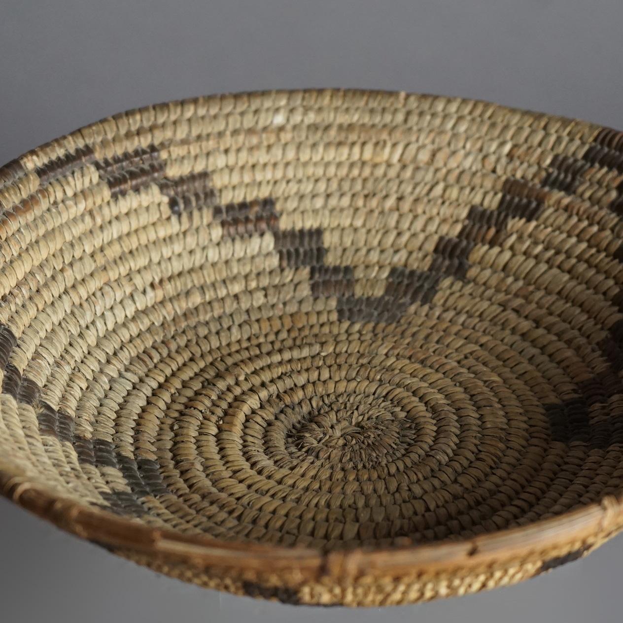 Woven Antique Southwest Navajo Decorated Low Basket Circa 1920 For Sale