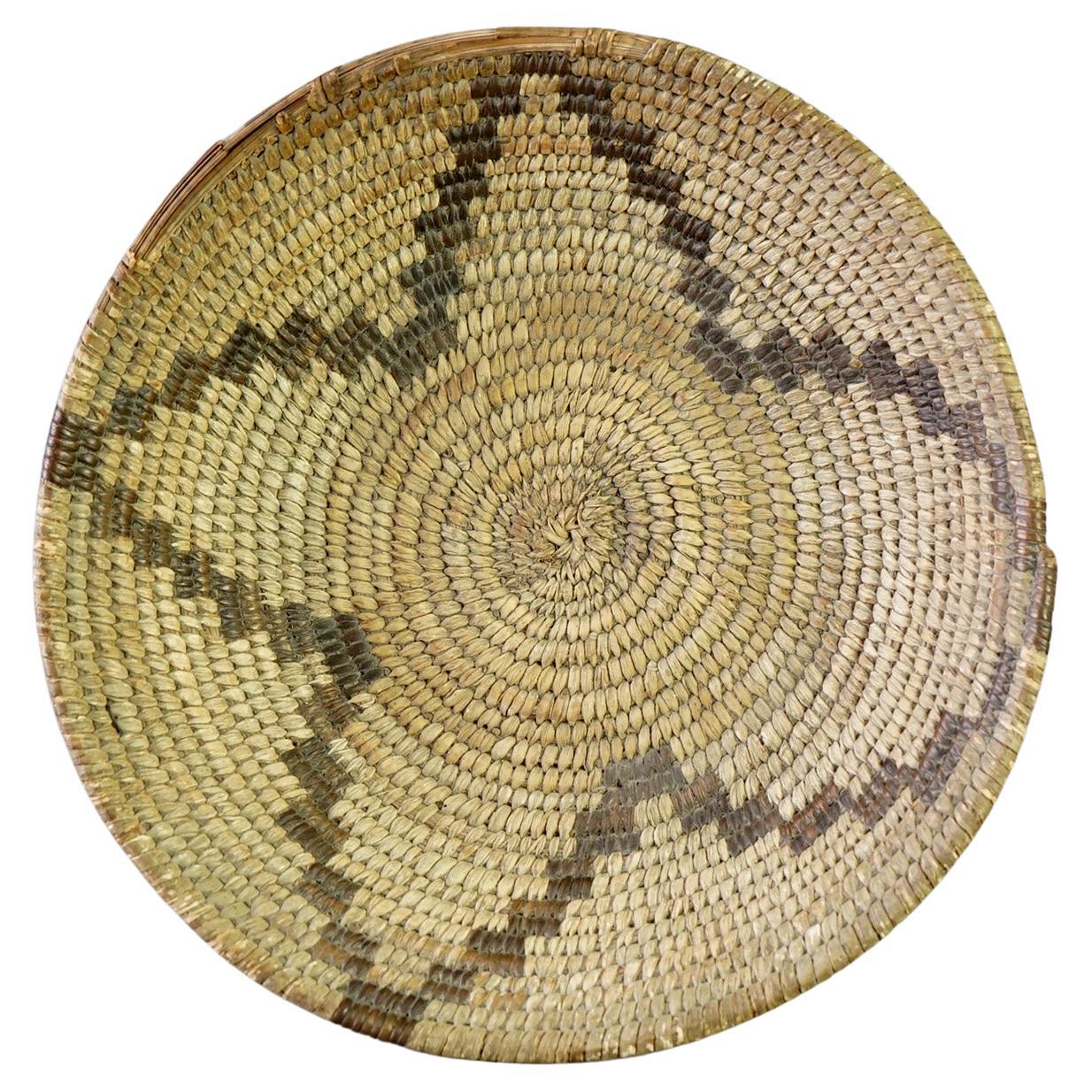 Antique Southwest Navajo Decorated Low Basket Circa 1920 For Sale