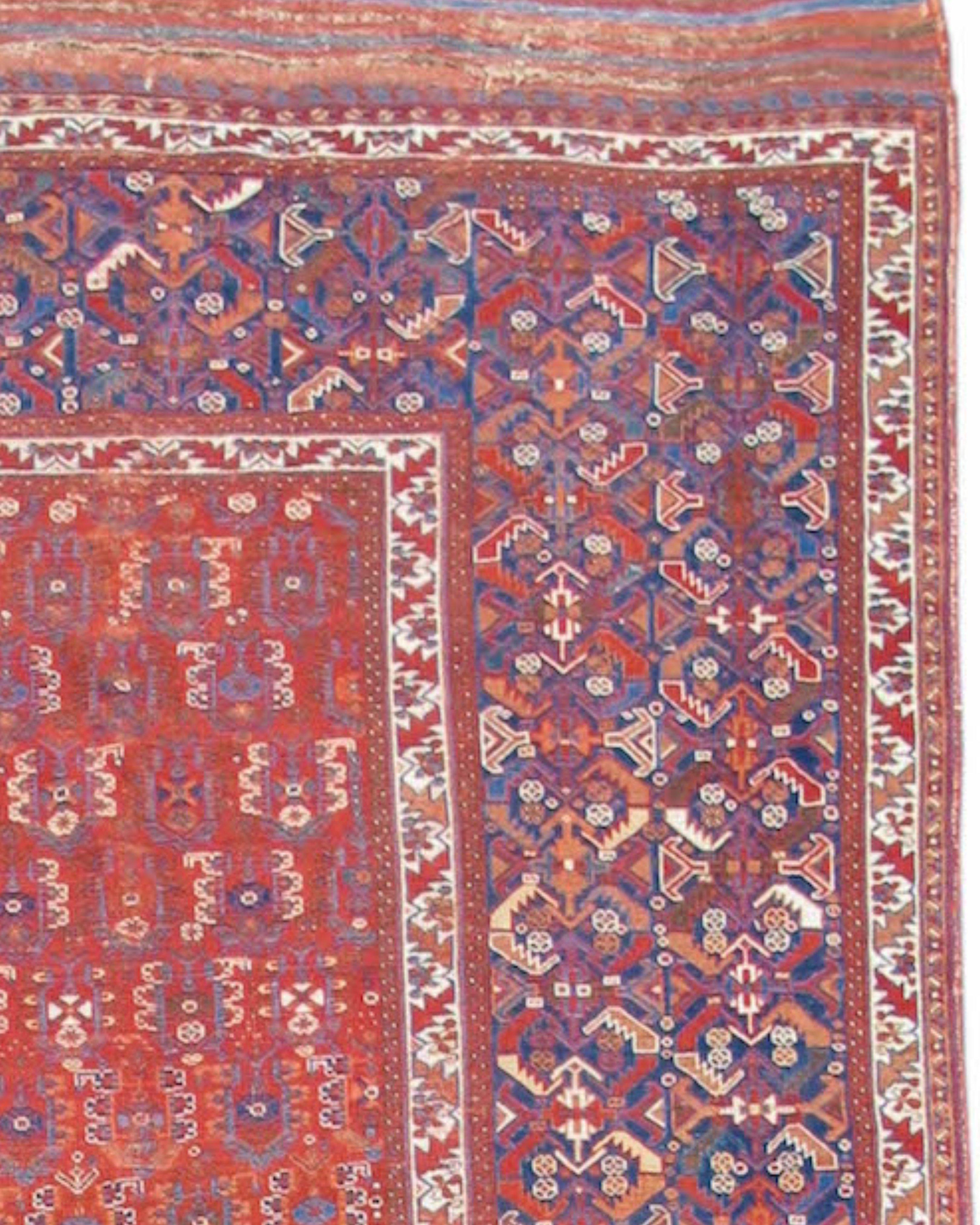 Antique Persian Afshar Triclinnium Rug, Late 19th Century

Woven with the precision and fineness of a giant bag face, this is a rare example of an Afshar main carpet and an even rarer Persian tribal attempt at a triclinium carpet. Triclinium pieces