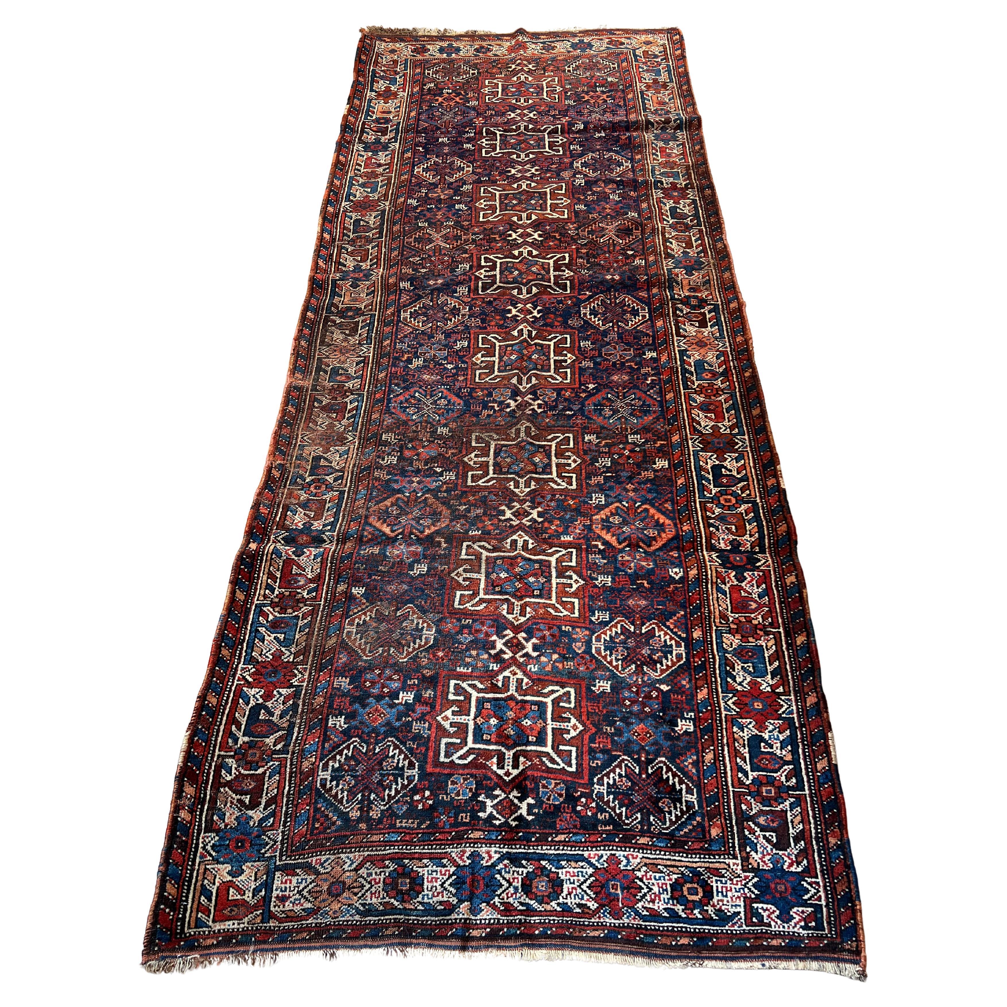 Ancien tapis persan Khamseh du sud-ouest c. Fin du 19e siècle - 3'7 x 9'1